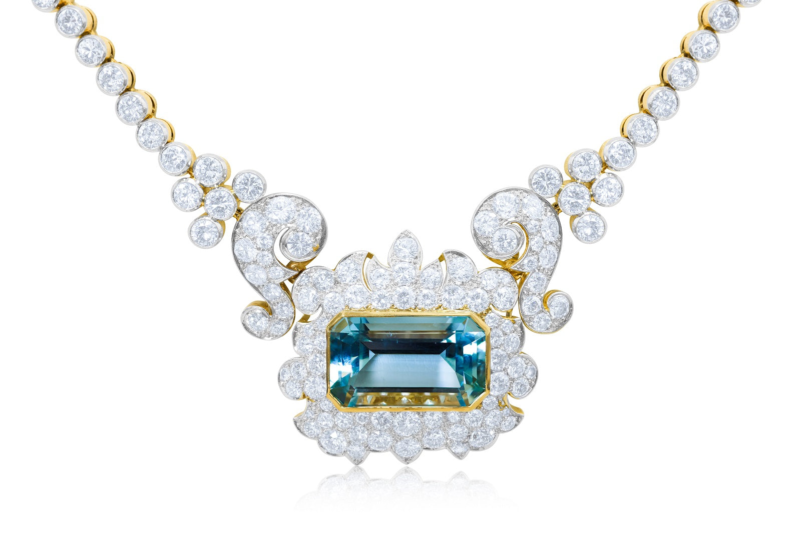 Aquamarine & Diamonds Art Deco Necklace