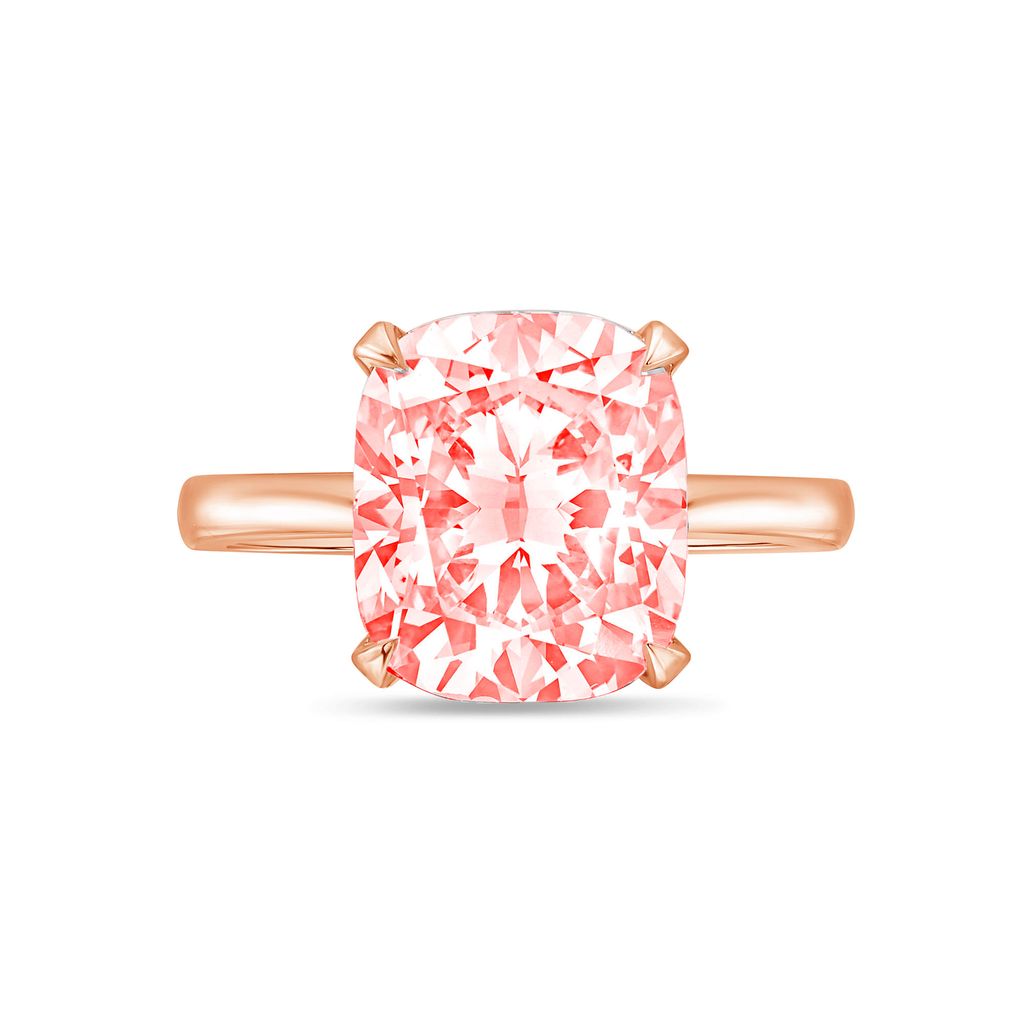 Lab-Grown Pink Cushion-Cut Diamond Solitaire Engagement Ring, 14K Gold