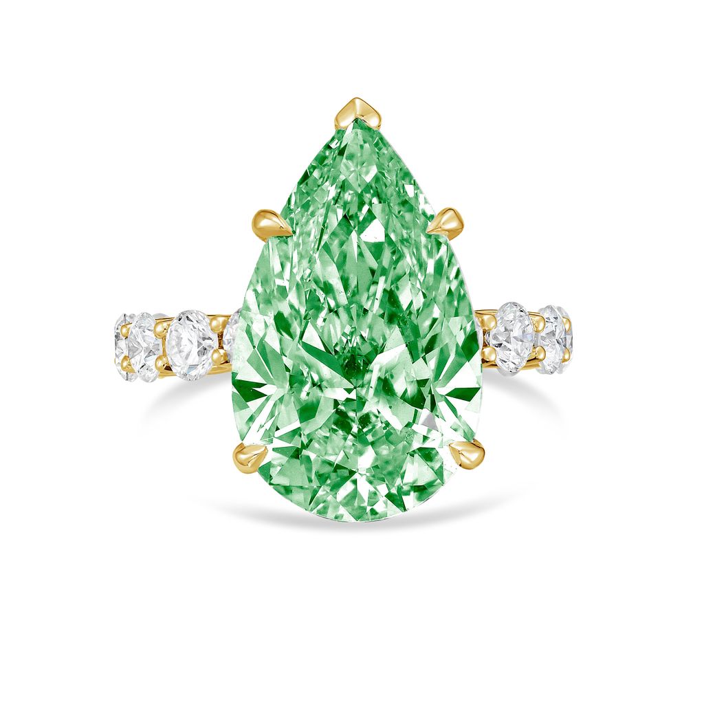 Lab-Grown Green Pear Diamond Engagement Pave Ring, 18K Gold