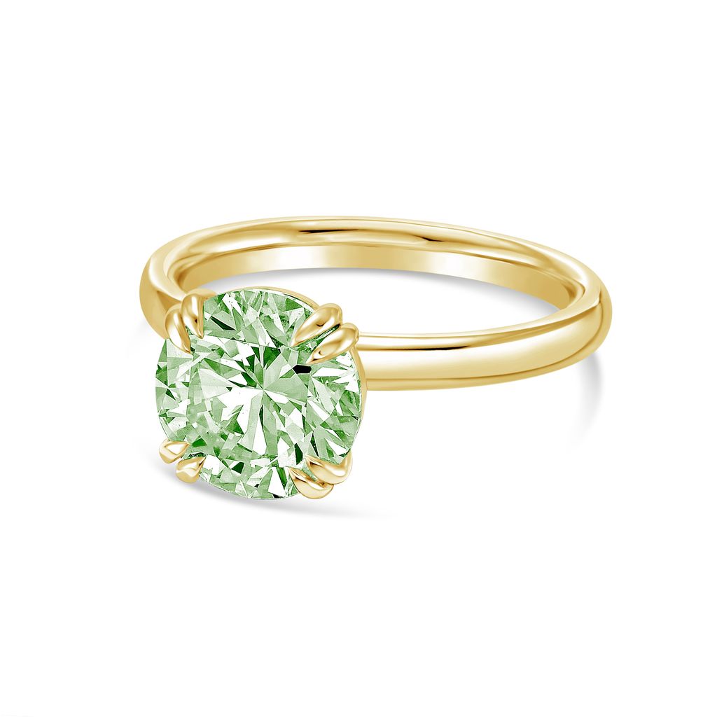 Lab-Grown Green Round Split Claw Engagement Ring, 14k Gold