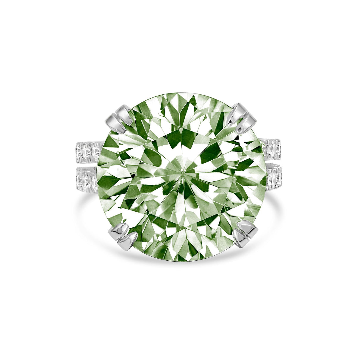 Lab-Grown Green Round Diamond Split Shank Engagement Ring, 14K Gold