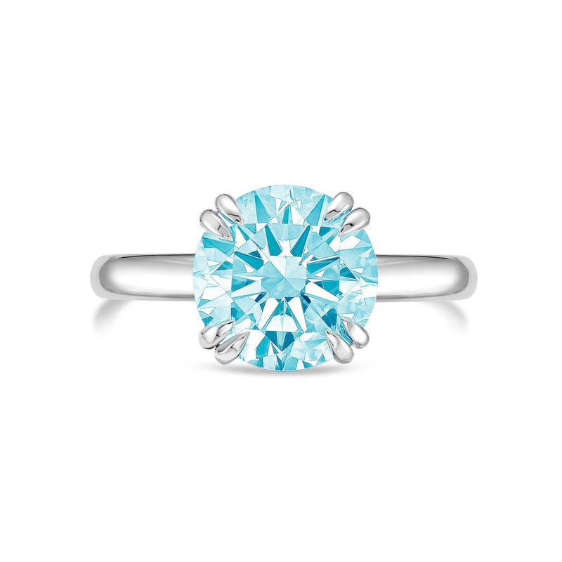 Lab-Grown Blue Round Split Claw Engagement Ring, 14k Gold