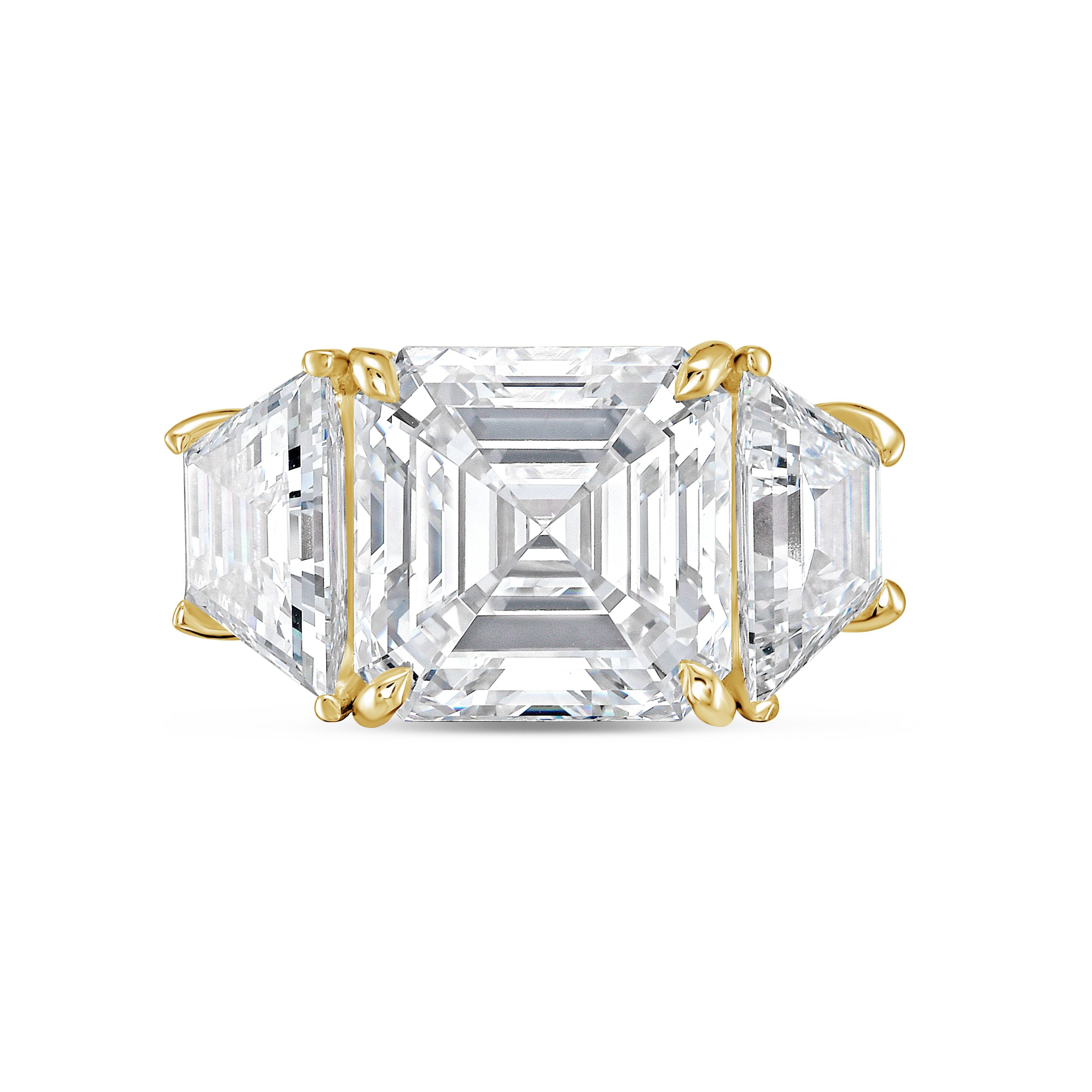 Lab Grown Three-Stone Asscher Ring with Trapezoids
