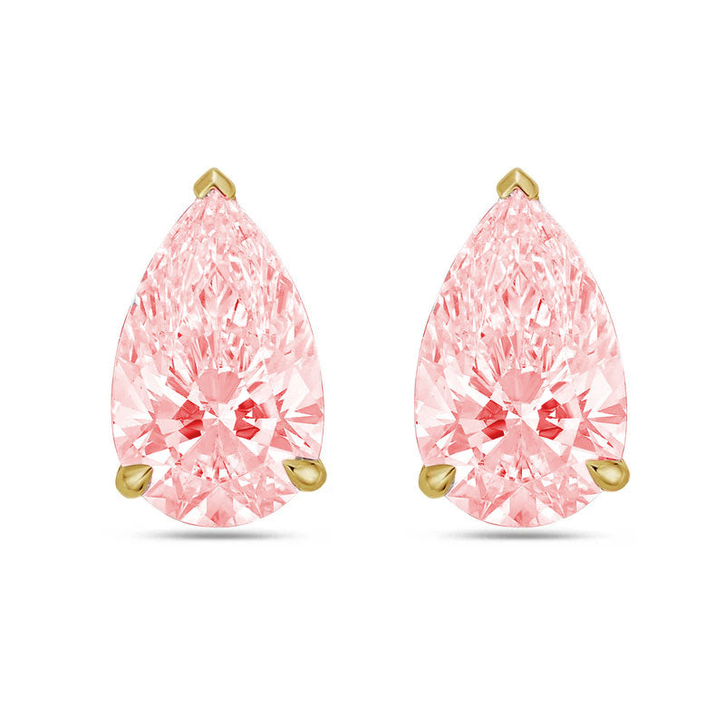 Lab-Grown Pink Pear Diamond Stud Earrings, 14K Gold