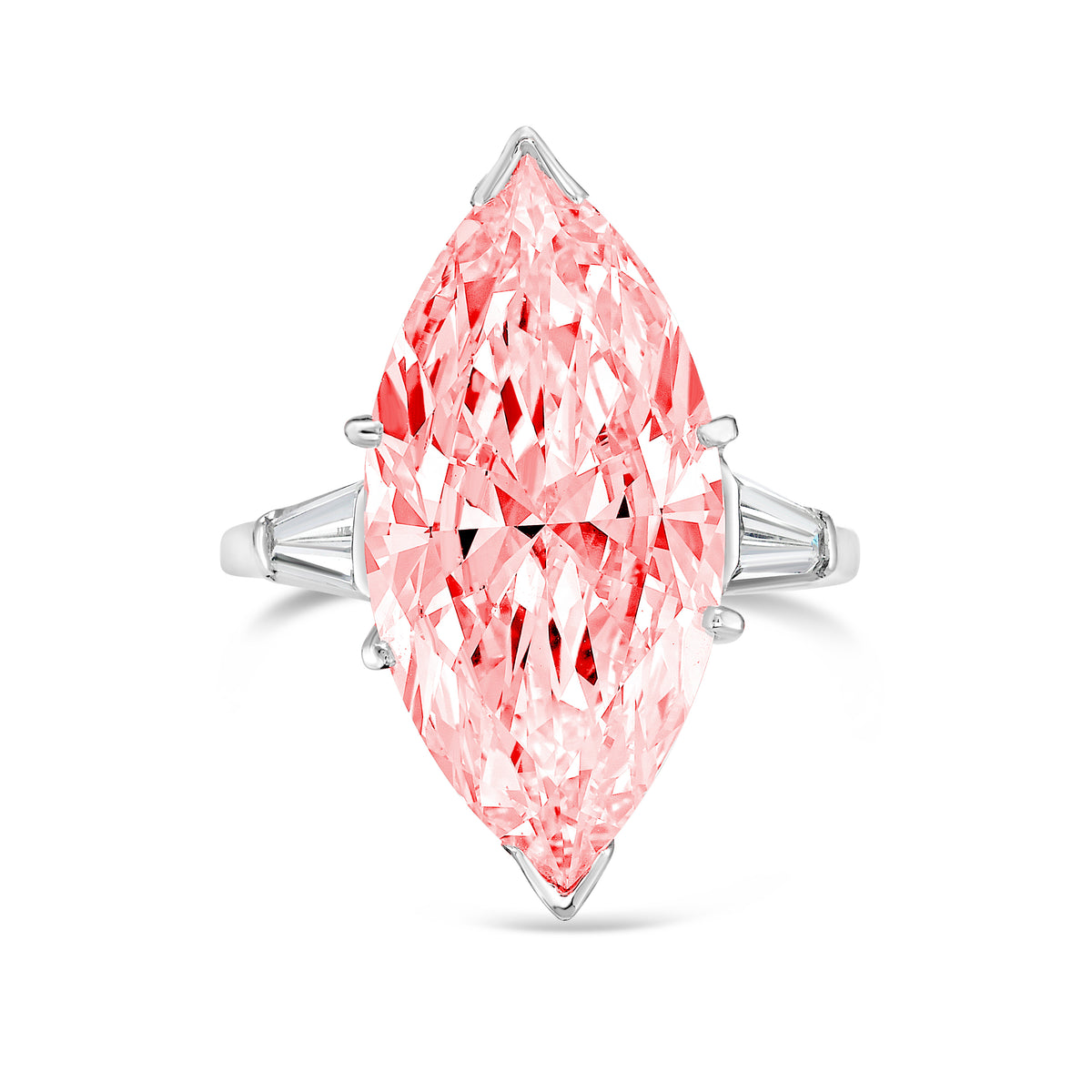 Lab-Grown Pink Marquise Diamond Ring with Baguettes, 14k Gold