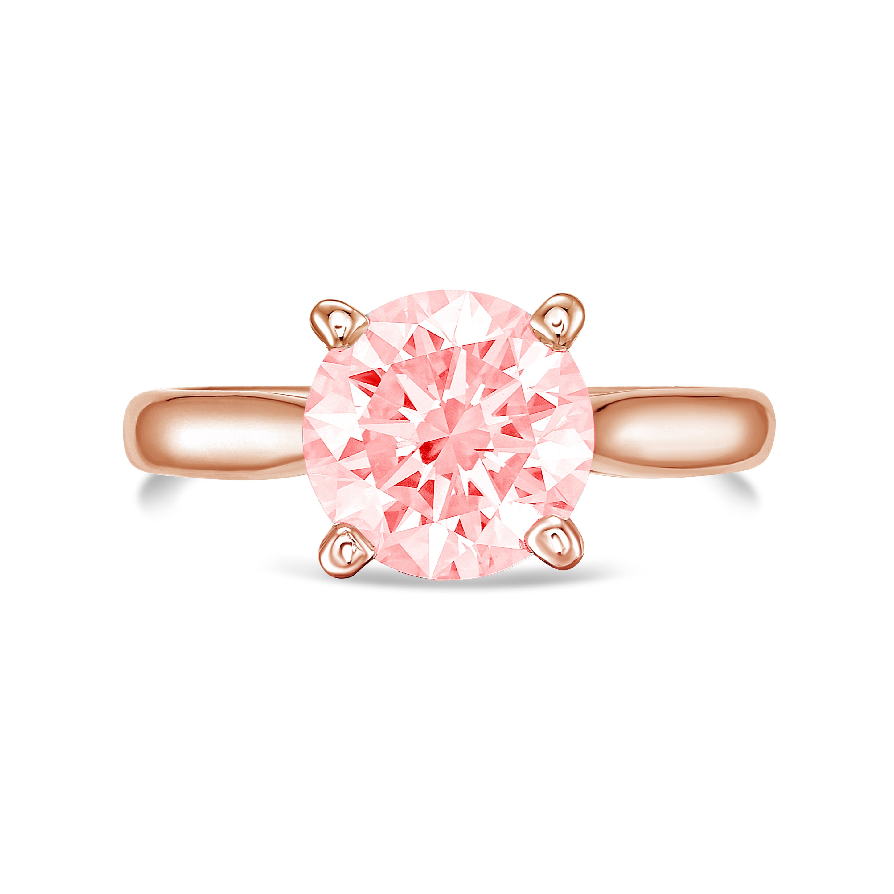 Lab-Grown Pink Round Diamond Solitaire Ring, 14K Gold