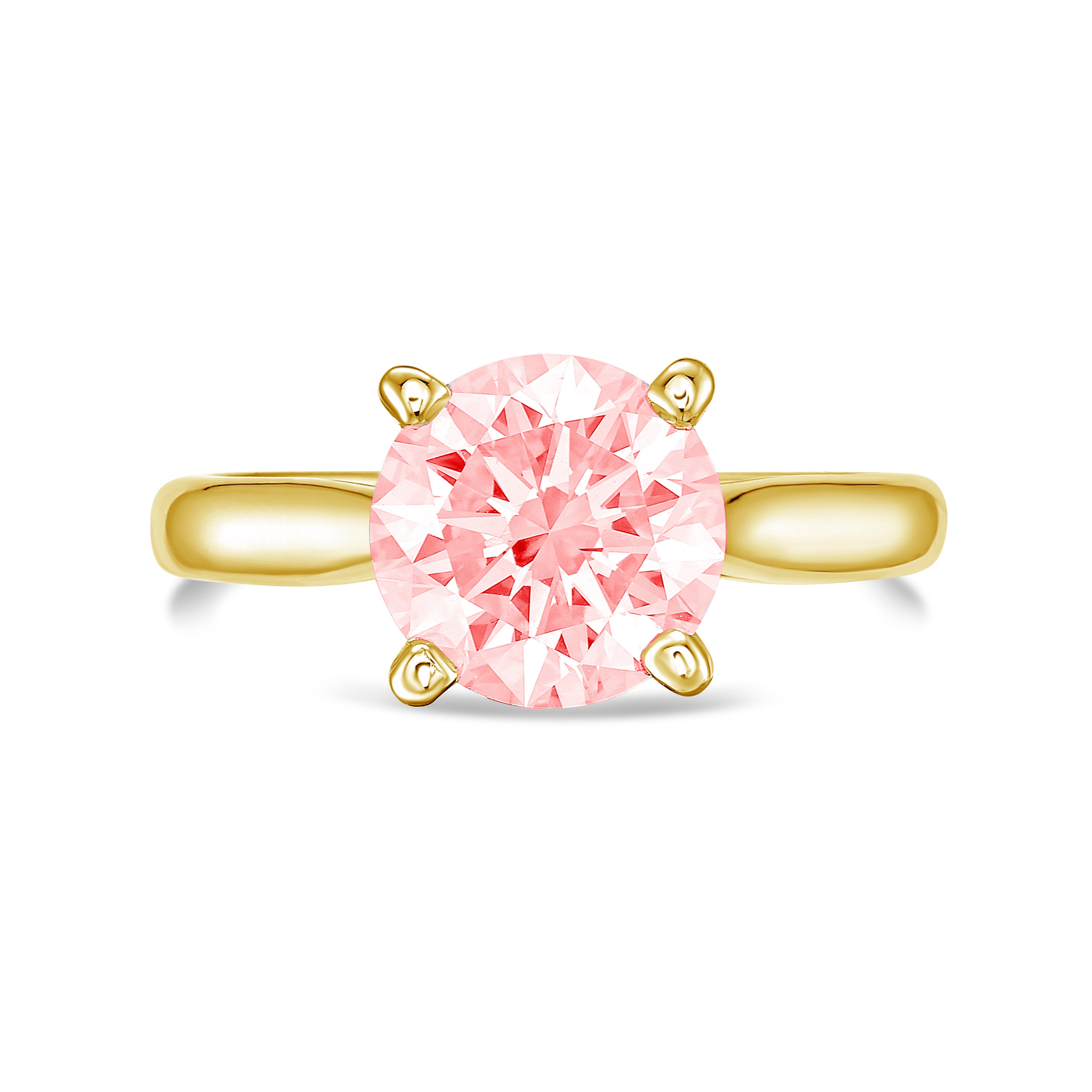 Lab-Grown Pink Round Diamond Solitaire Ring, 14K Gold
