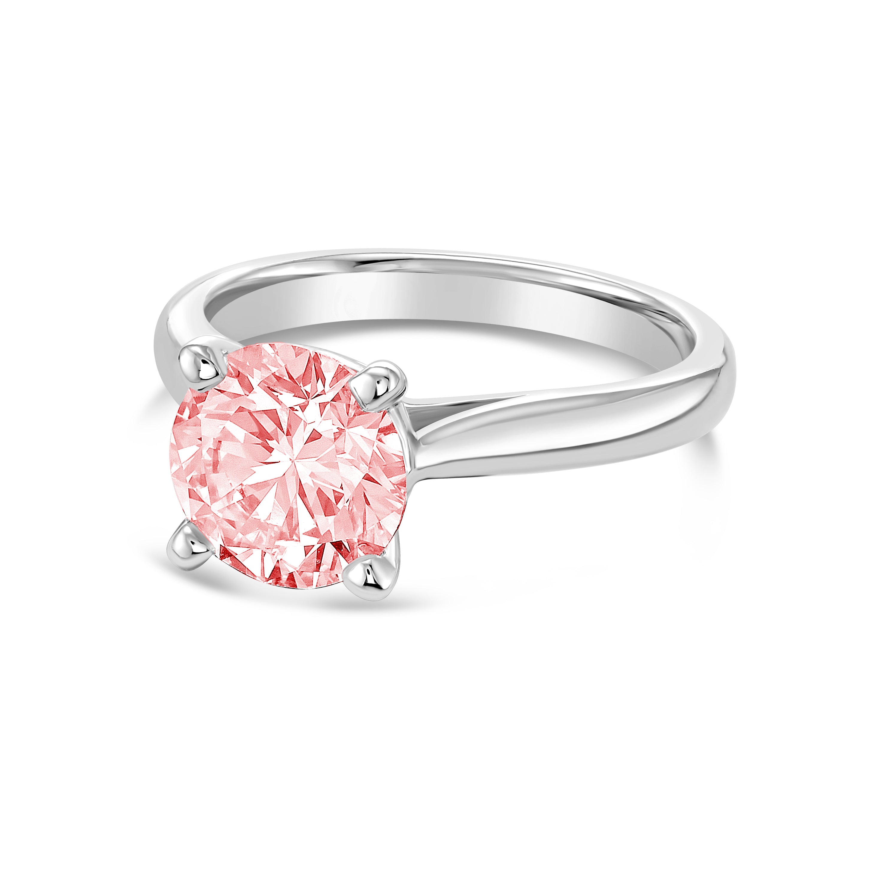 Lab-Grown Pink Round Diamond Solitaire Ring, 14K Gold