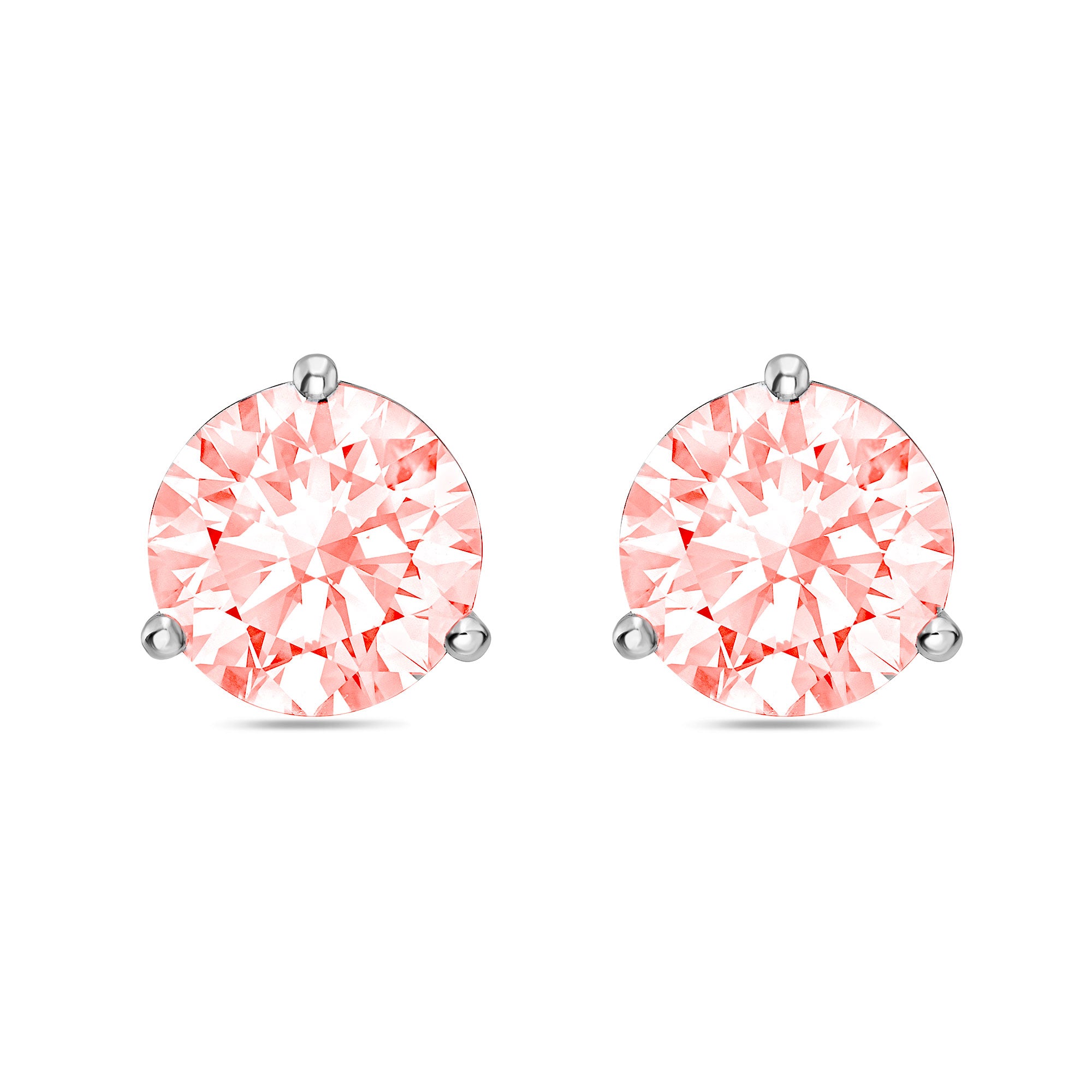 Lab-Grown Pink Round Diamond Stud Earrings, 3-Prong, 14K Gold