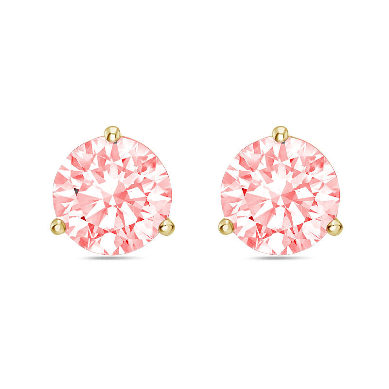 Lab-Grown Pink Round Diamond Stud Earrings, 3-Prong, 14K Gold