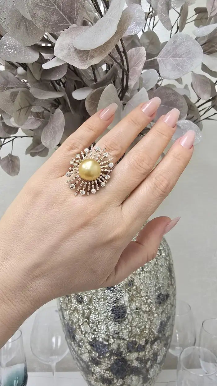 Sun Diamond and Pearl Ring