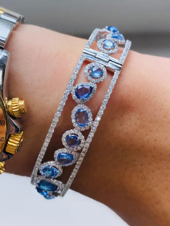 Rose Cut Sapphire and Diamond Bangle