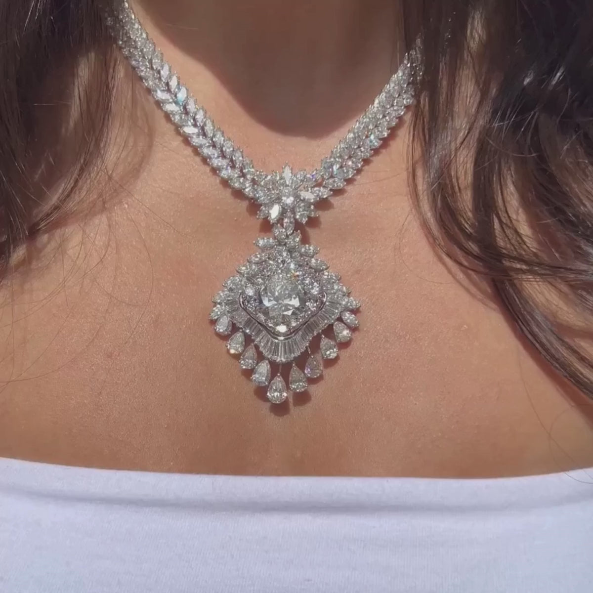 Pear Shaped Diamond Two-fer Necklace 