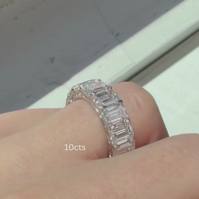 video of 10cts Emerald Cut Diamond Eternity Band