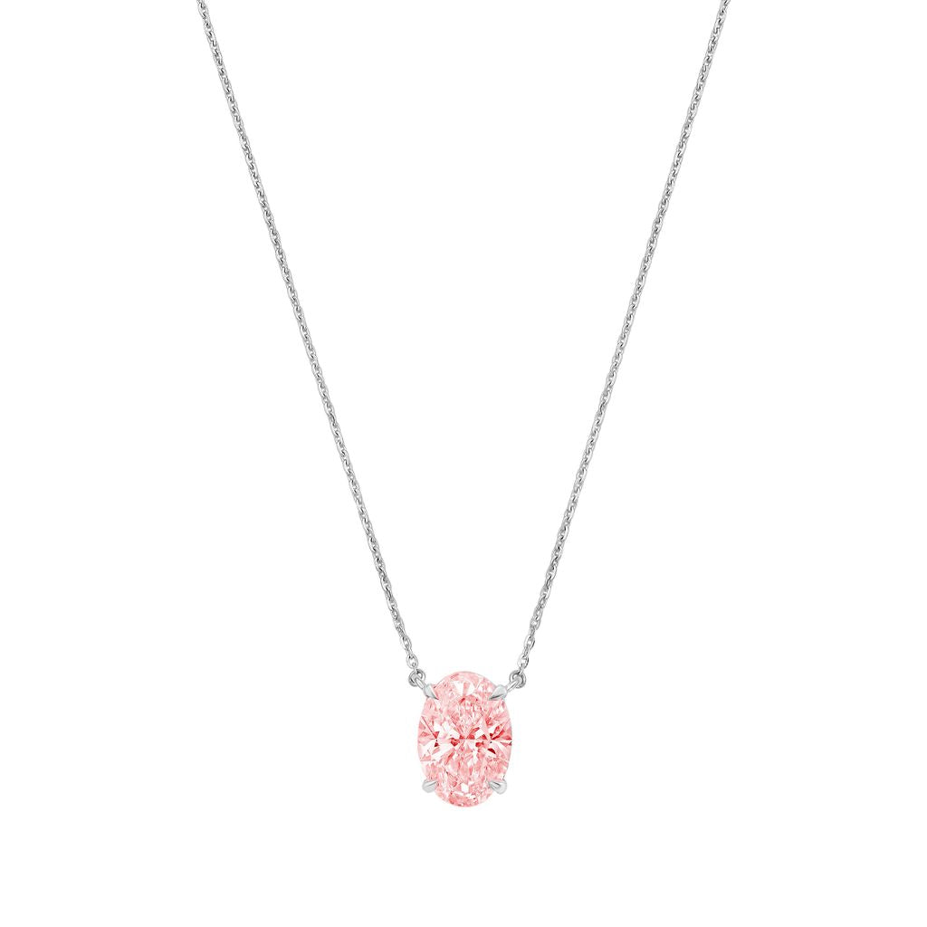 Lab-Grown Pink Oval Diamond Solitaire Pendant Necklace, 4-Prong, 14K Gold