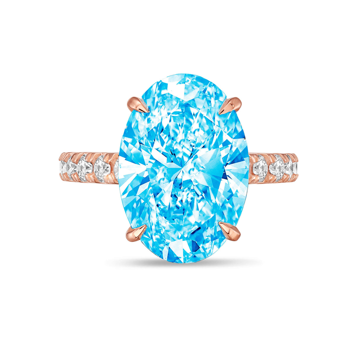 Lab-Grown Blue Oval Diamond Ring With Accents, 14K Gold