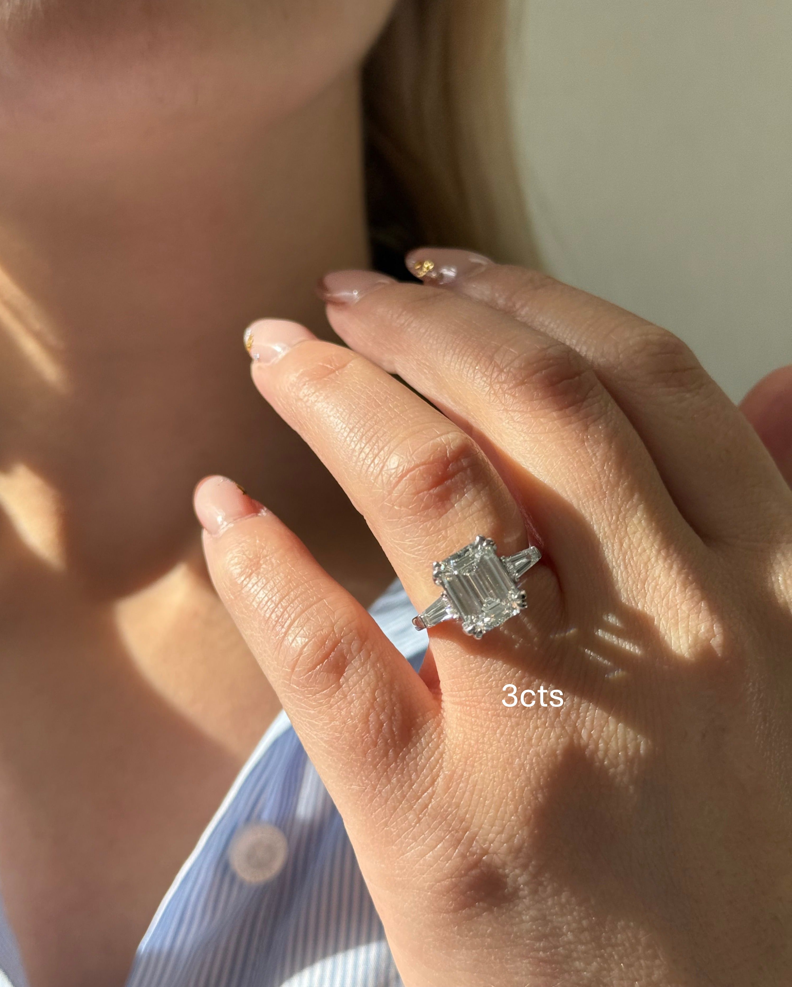 Lab Grown Emerald Cut Ring with Baguettes