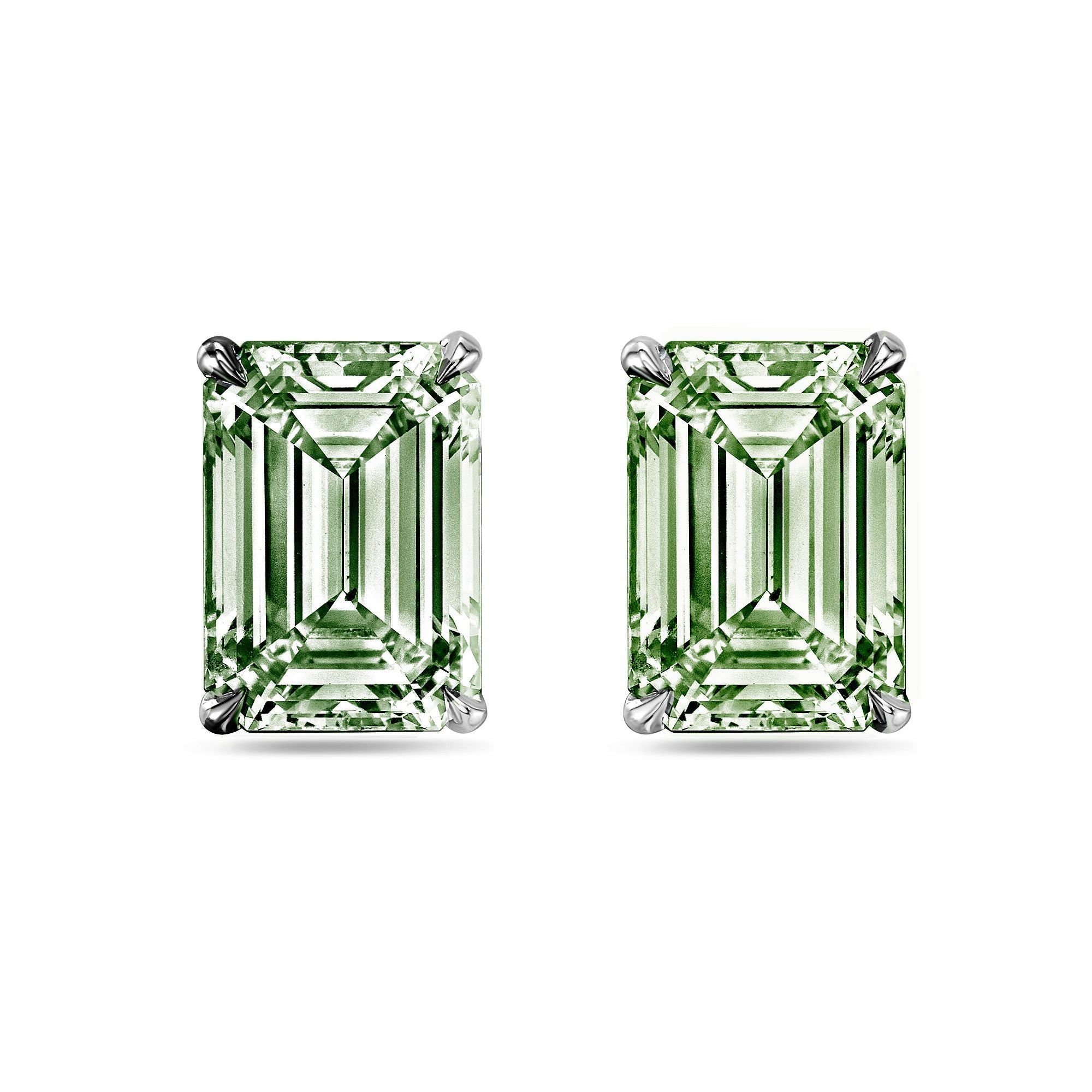 Lab-Grown Green Emerald Diamond Stud Earrings, 4-Prong, 14K Gold