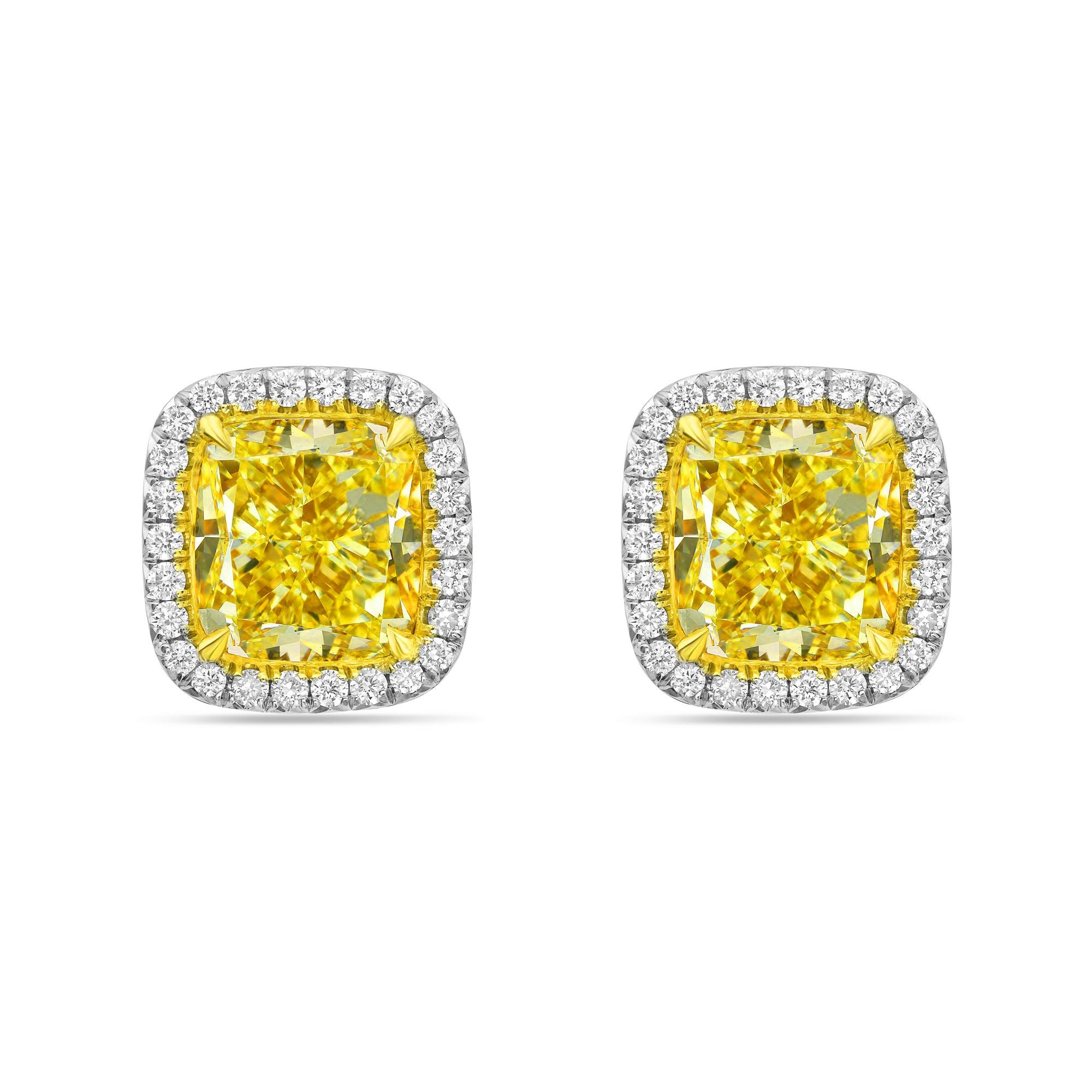 Cushion Yellow Diamond Halo Stud Earring