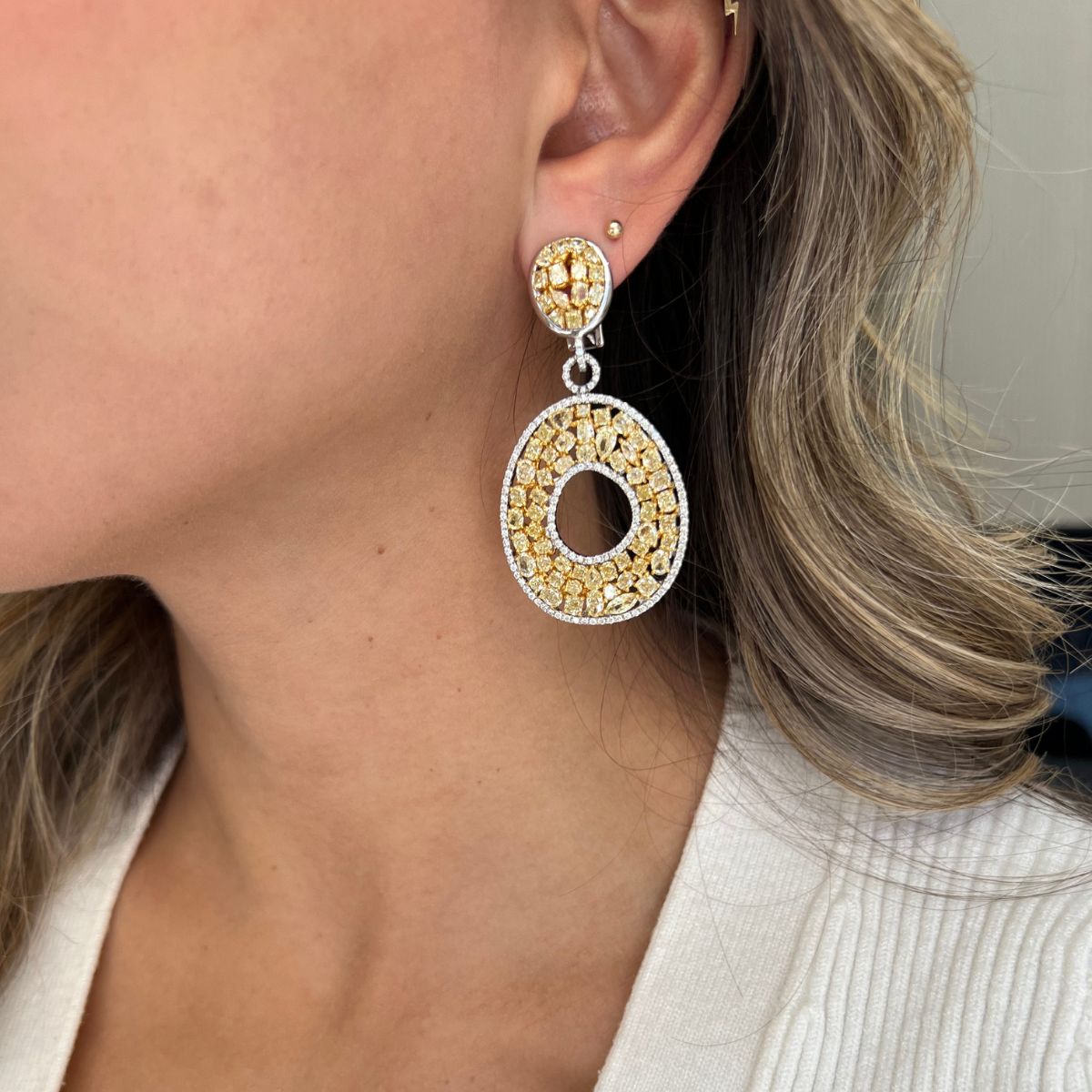 Rose Cut Yellow Diamond Circle Drop Earring