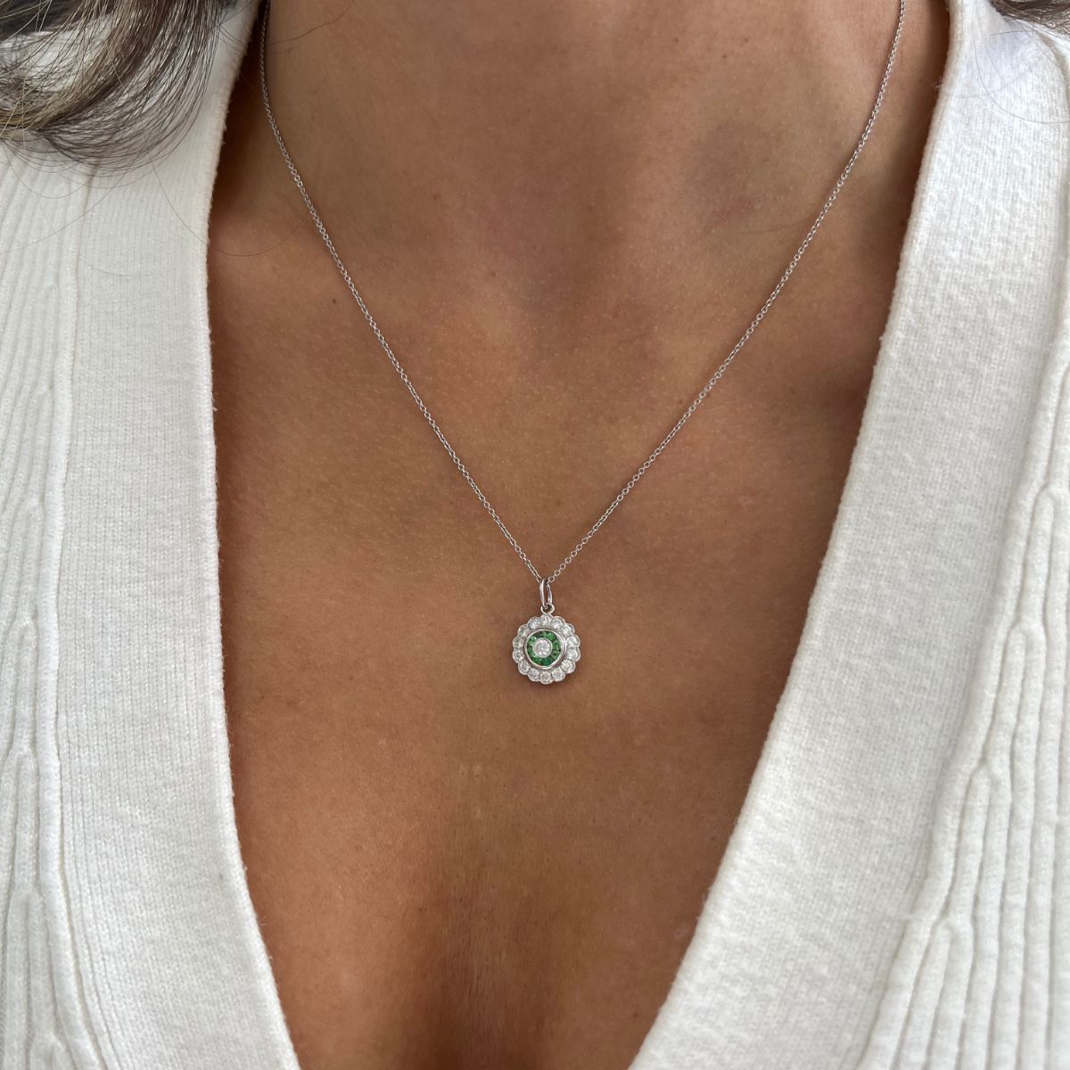 Tsavorite Diamond Halo Pendant