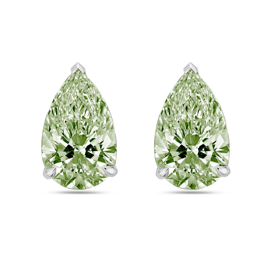 Lab-Grown Green Pear Diamond Stud Earrings, 14K Gold