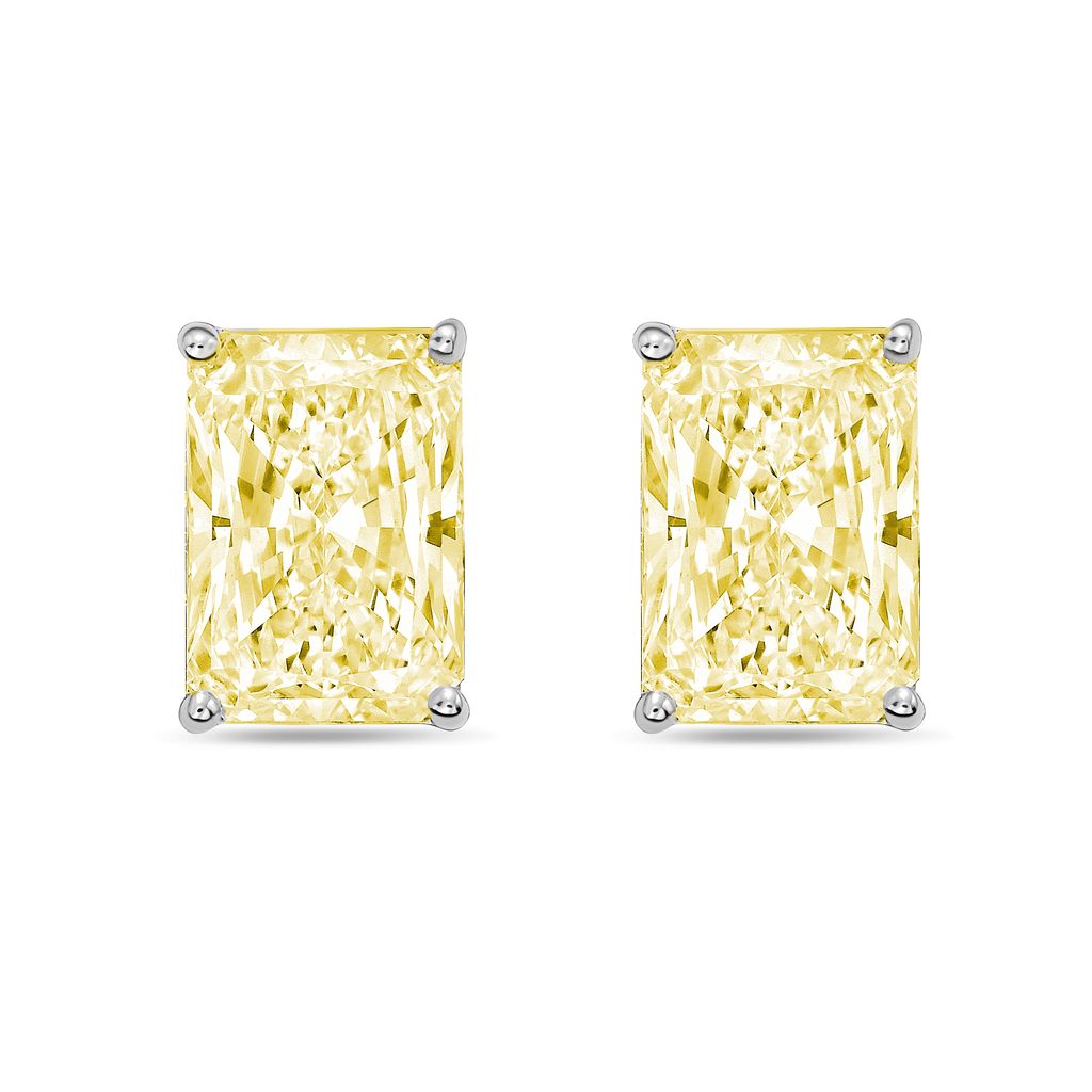 Lab-Grown Yellow Radiant Cut Diamond Stud Earrings, 4-Prong, 14K Gold