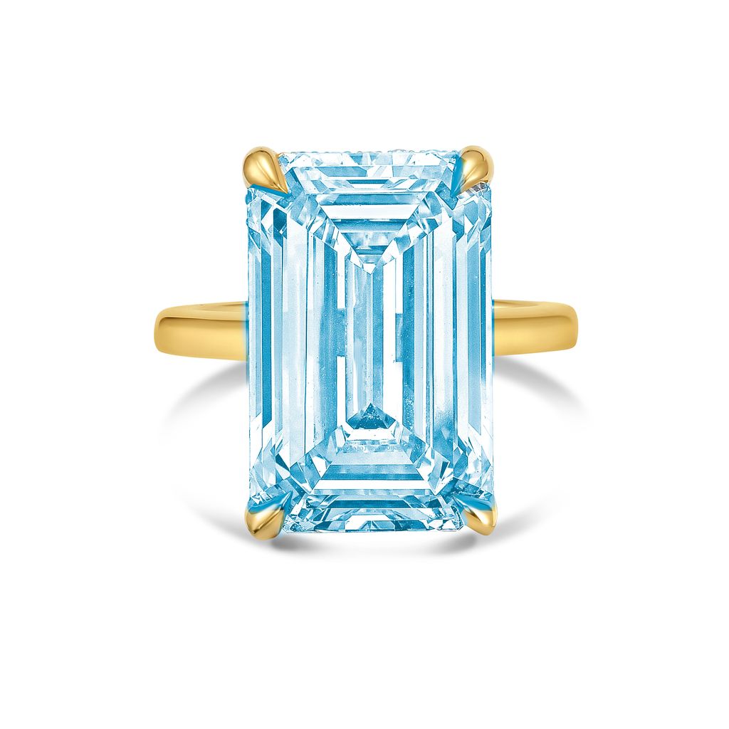 Lab-Grown Blue Emerald-Cut Diamond Solitaire Ring, 18k Gold