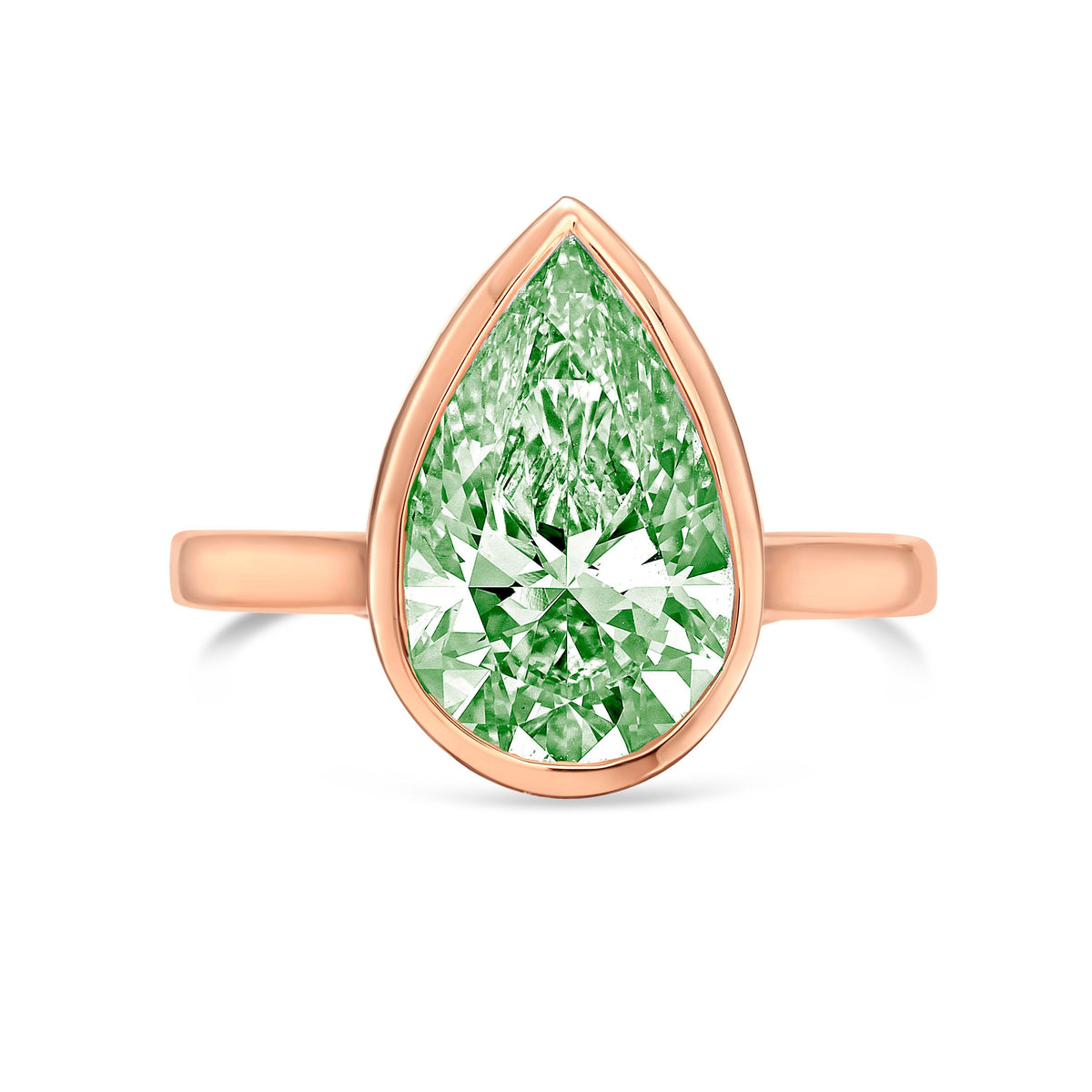 Lab-Grown Green Pear Bezel Engagement Ring, 14k Gold