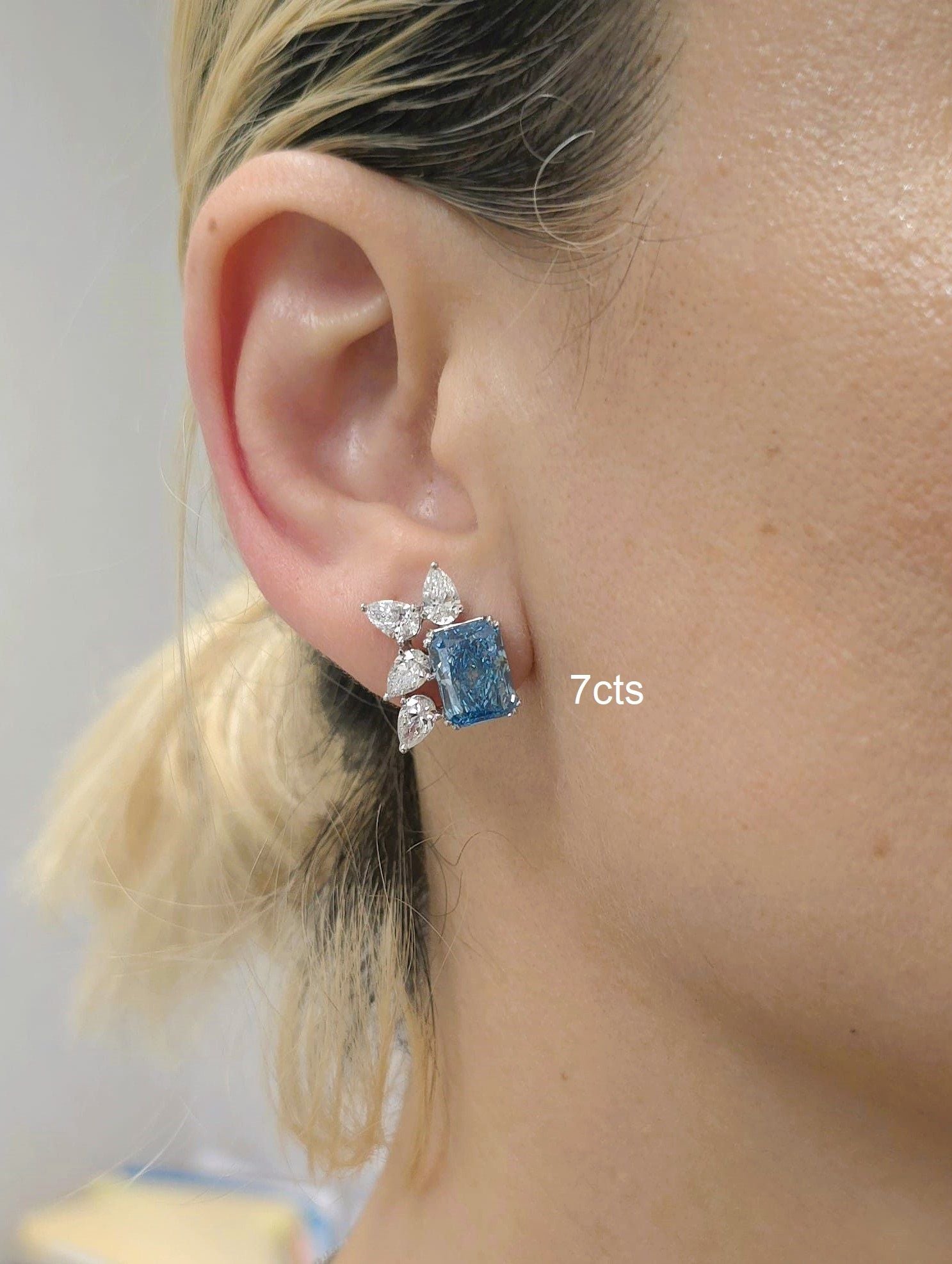 Lab Grown Blue & White Diamond Cluster Earrings