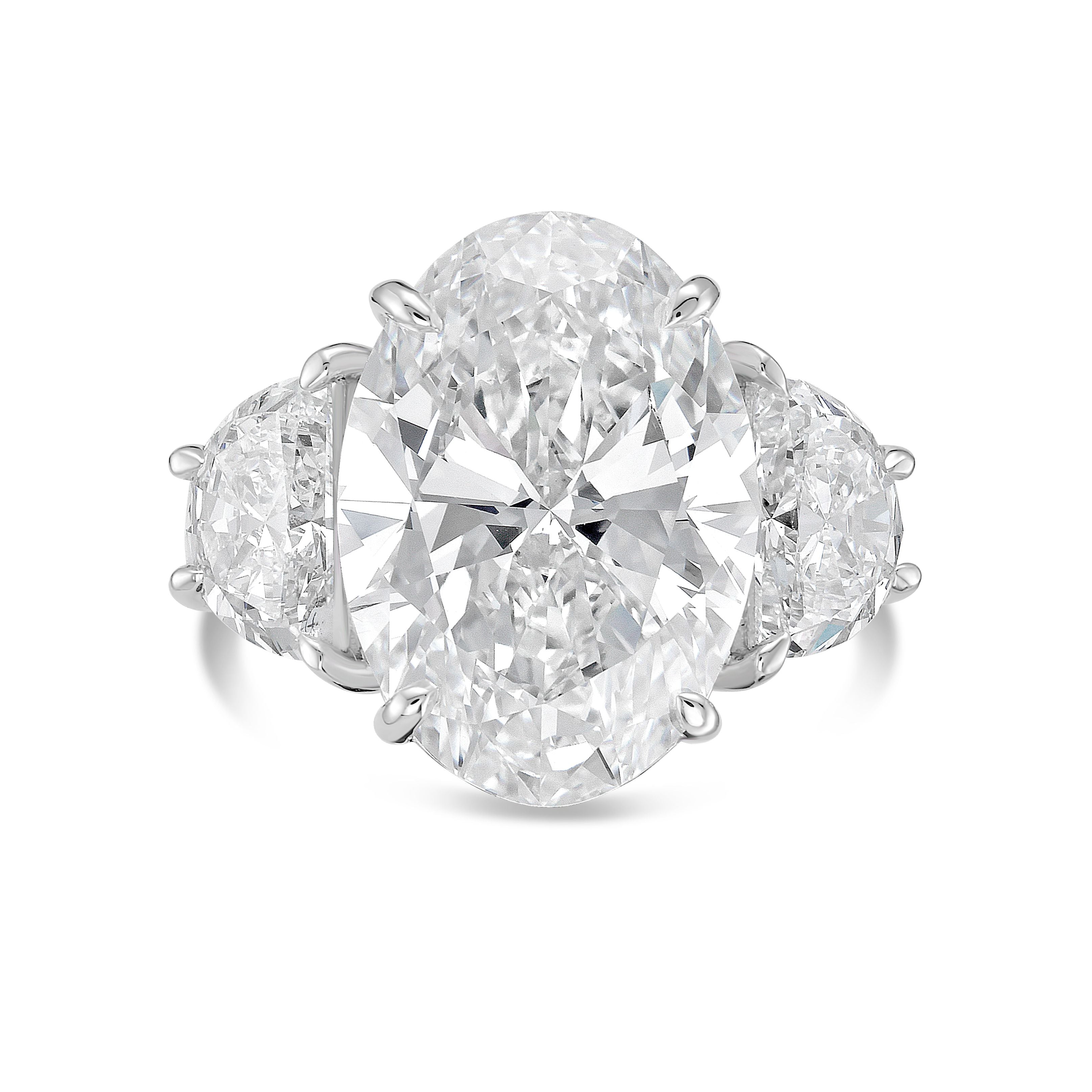 Lab-Grown Oval Engagement Ring with Half Moon Side Stones