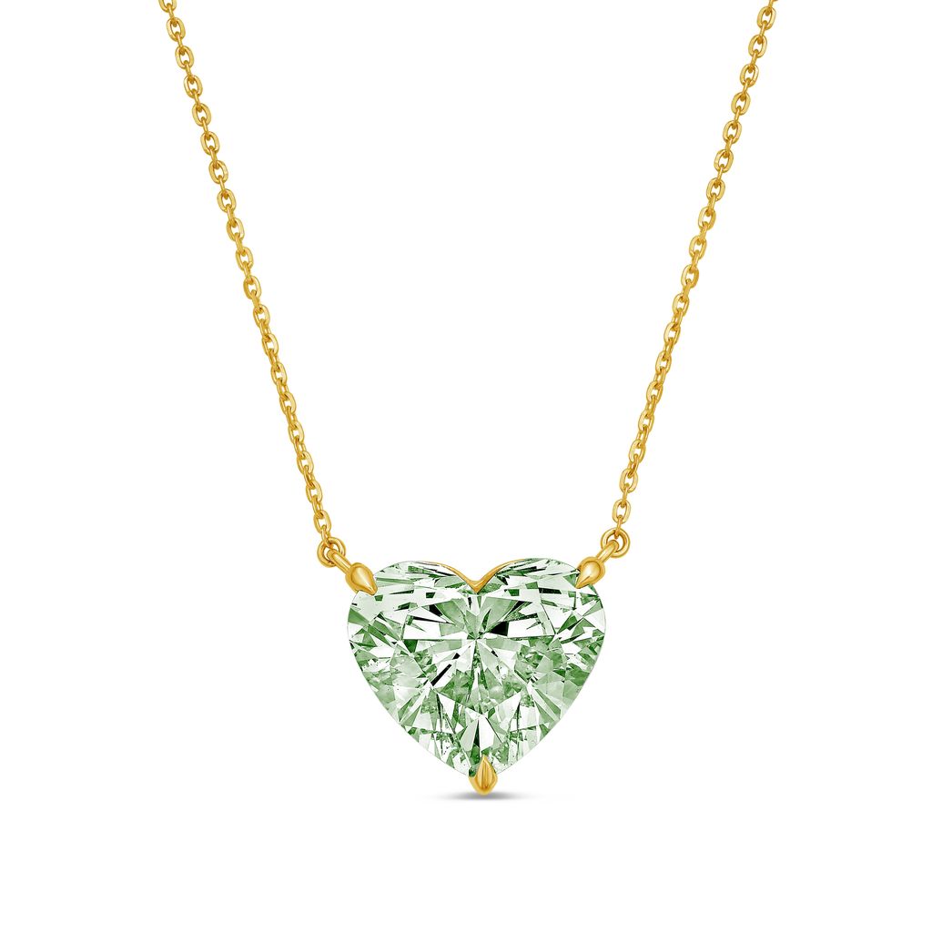 Lab-Grown Green Heart Diamond Solitaire Pendant, 14k Gold