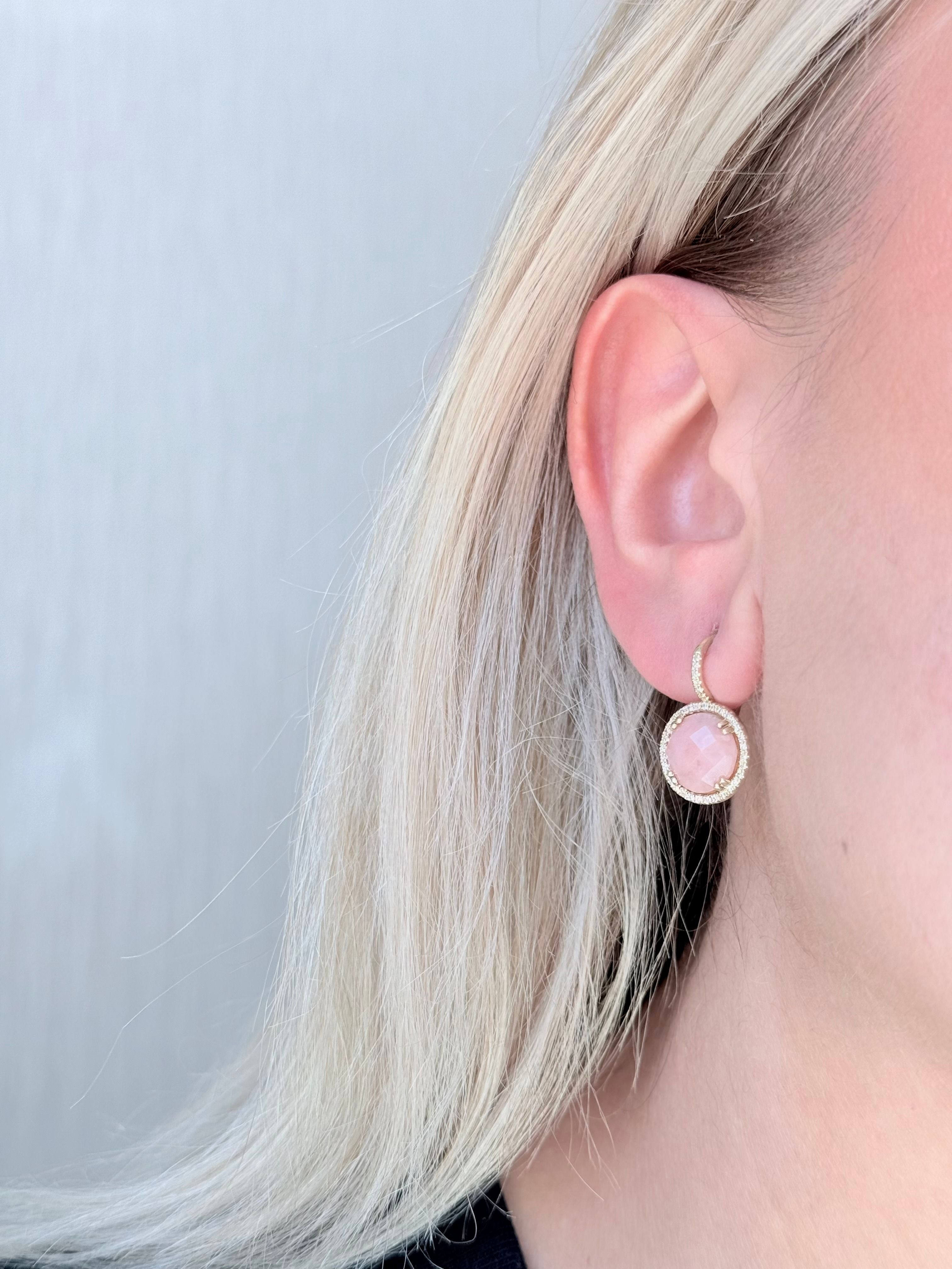 Pink Opal and Diamond Drop Earrings