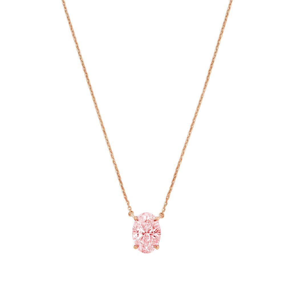Lab-Grown Pink Oval Diamond Solitaire Pendant Necklace, 4-Prong, 14K Gold