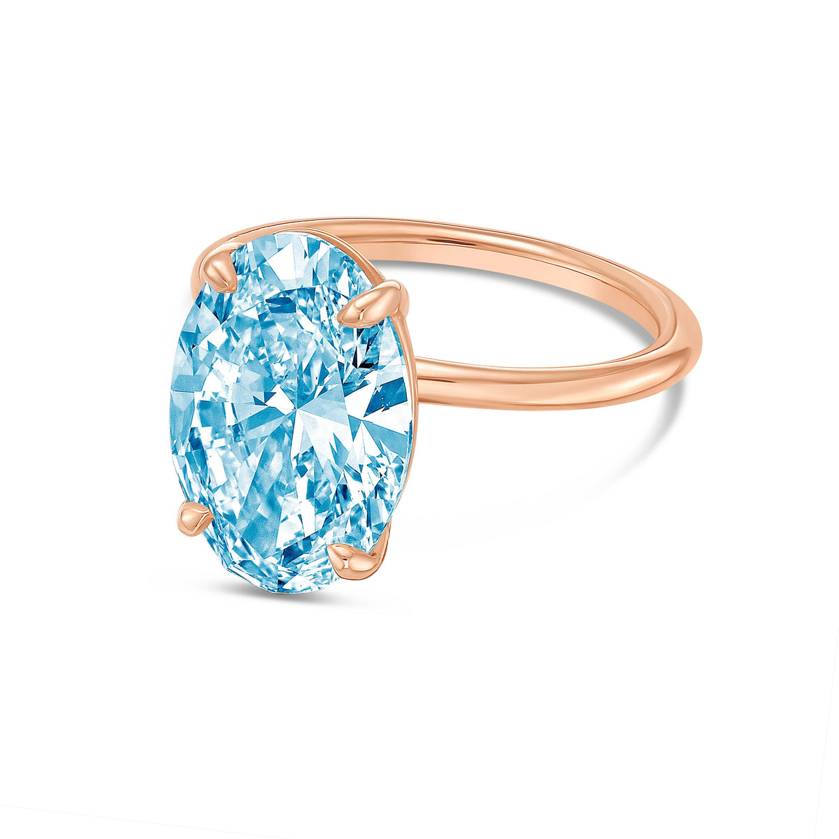 Lab-Grown Blue Oval Diamond Solitaire Engagement Ring, 14K Gold
