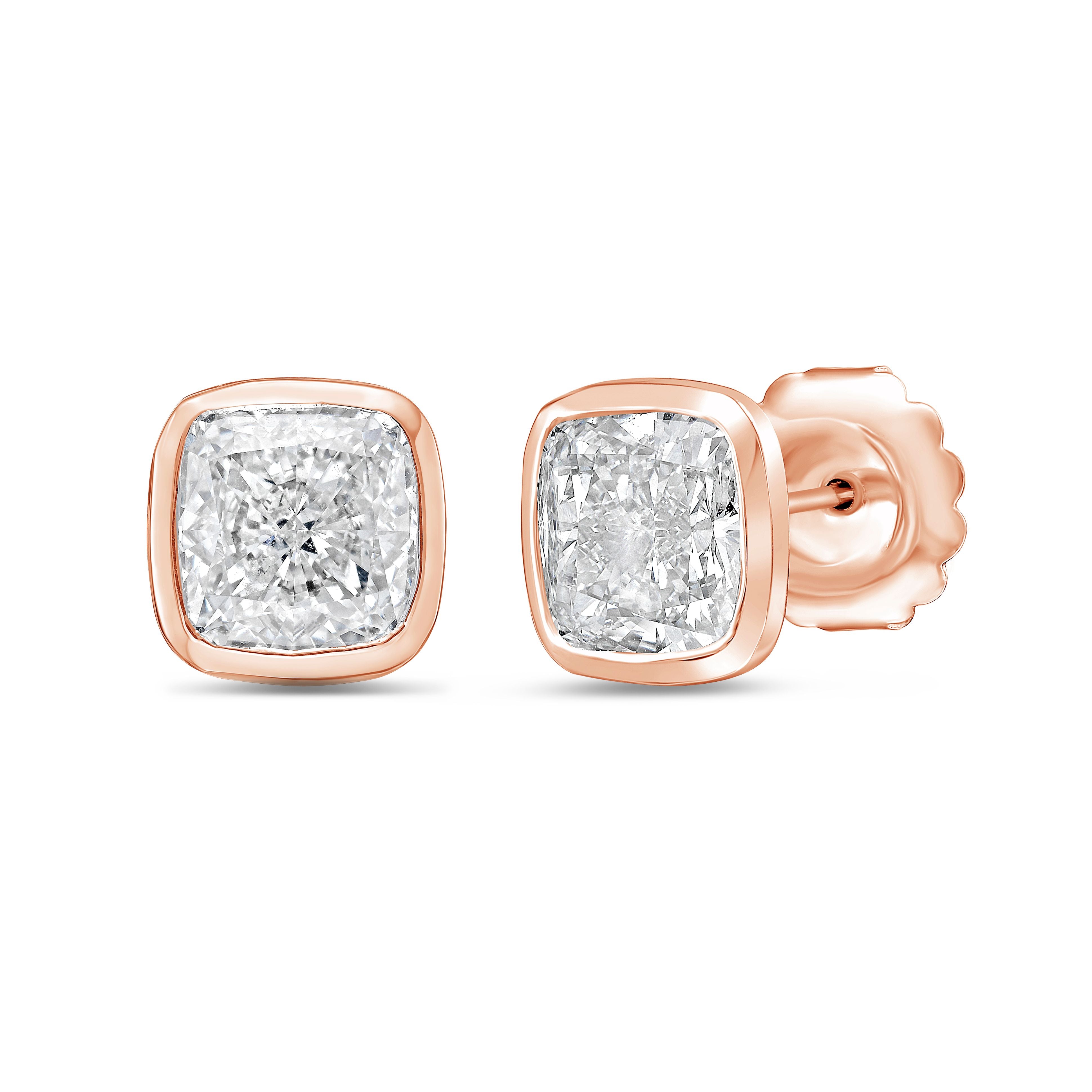 Lab Grown Cushion Bezel Set Studs