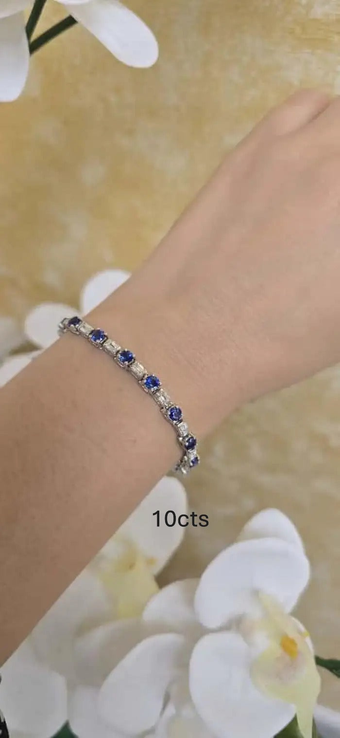 Round Sapphire And Baguette cut Diamond Bracelet