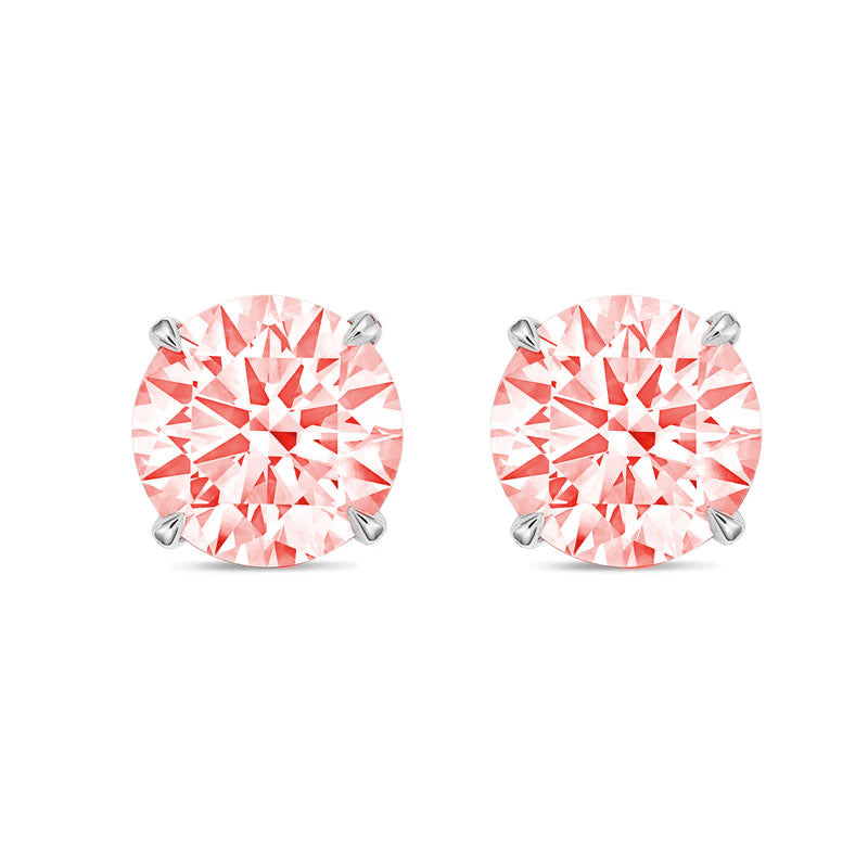 Lab-Grown Pink Round Diamond Stud Earrings, 4-Prong, 14K Gold