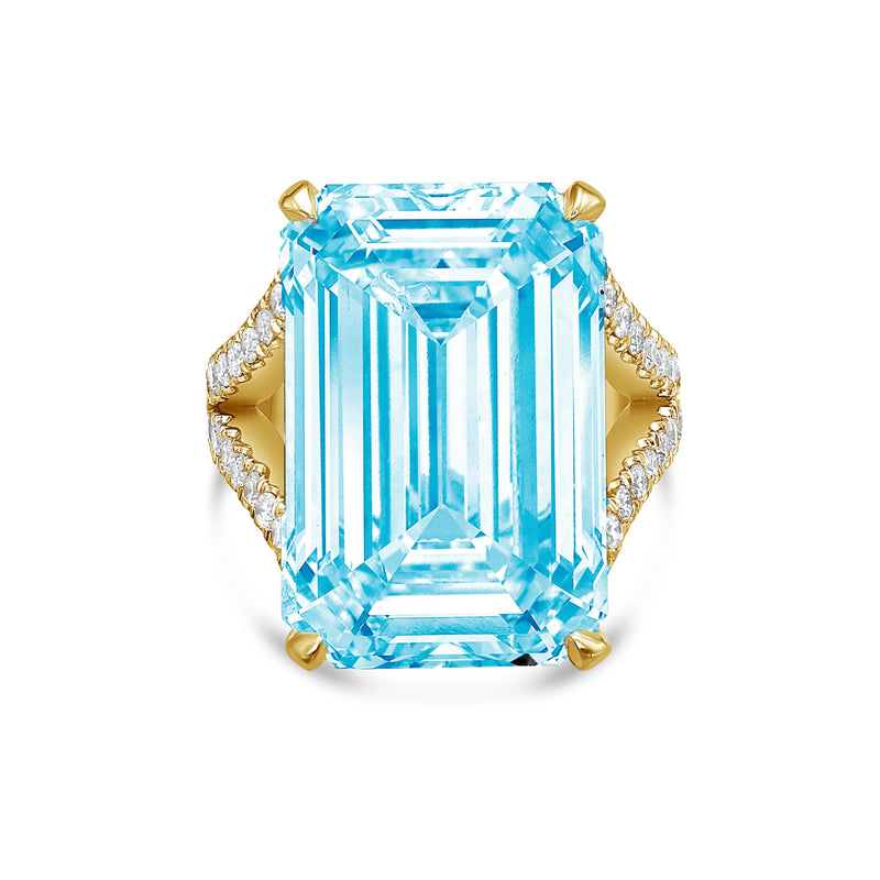Lab-Grown Blue Emerald Cut Split Shank Engagement Ring, 14K Gold