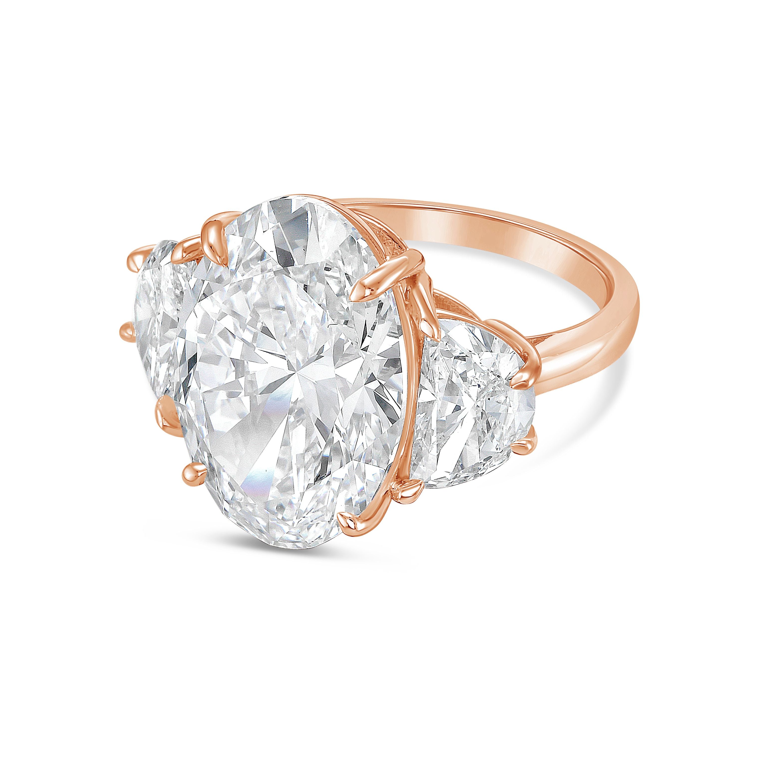 Lab-Grown Oval Engagement Ring with Half Moon Side Stones