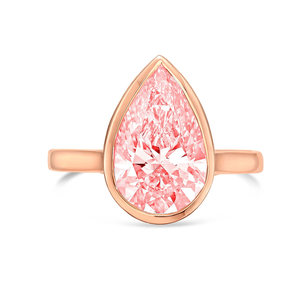 Lab-Grown Pink Pear Bezel Engagement Ring, 14k Gold