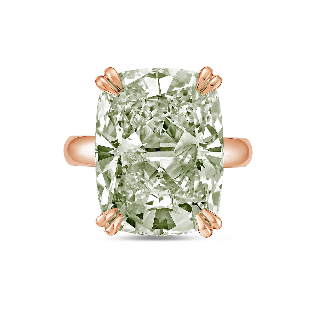 Lab-Grown Green Elongated Cushion Diamond Double Claw Engagement Ring, 14K Gold