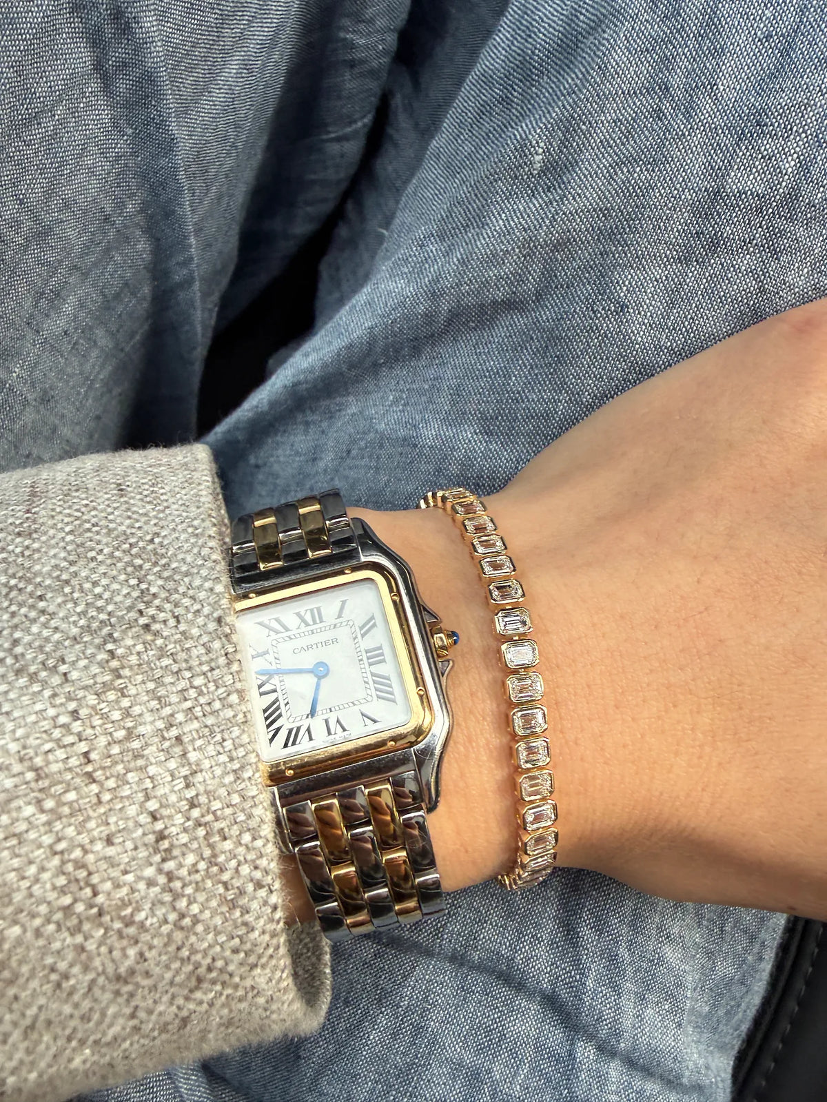 Lab-Grown Emerald Bezel Tennis Bracelet, 14K Gold