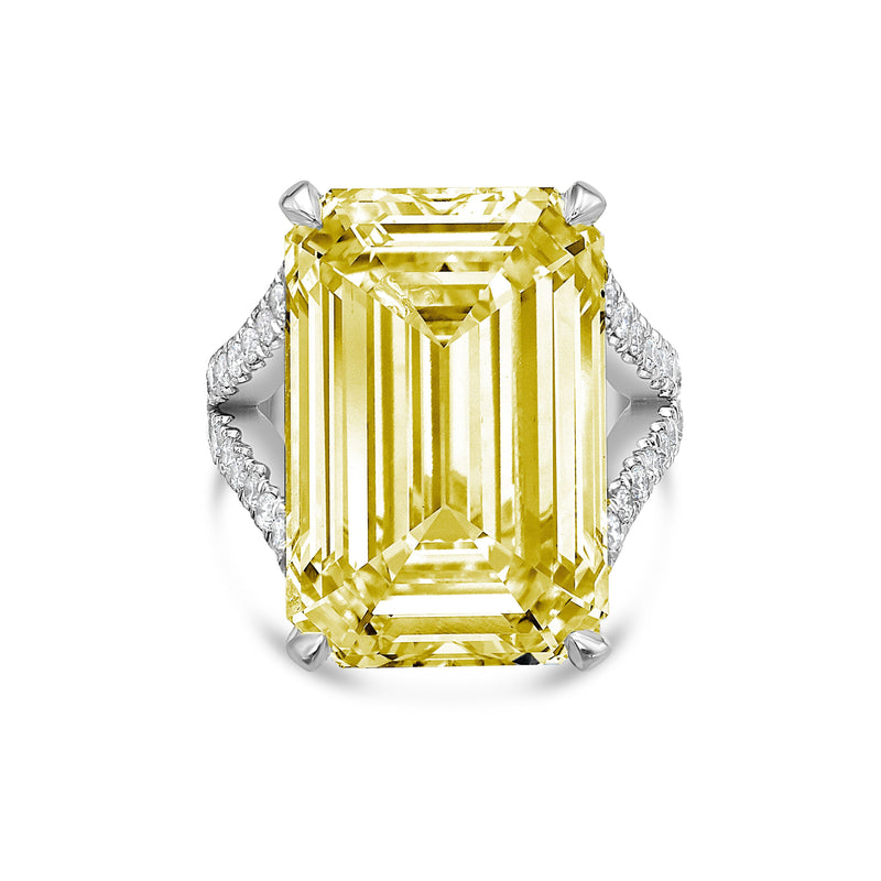Lab-Grown Yellow Emerald Cut Split Shank Engagement Ring, 14K Gold