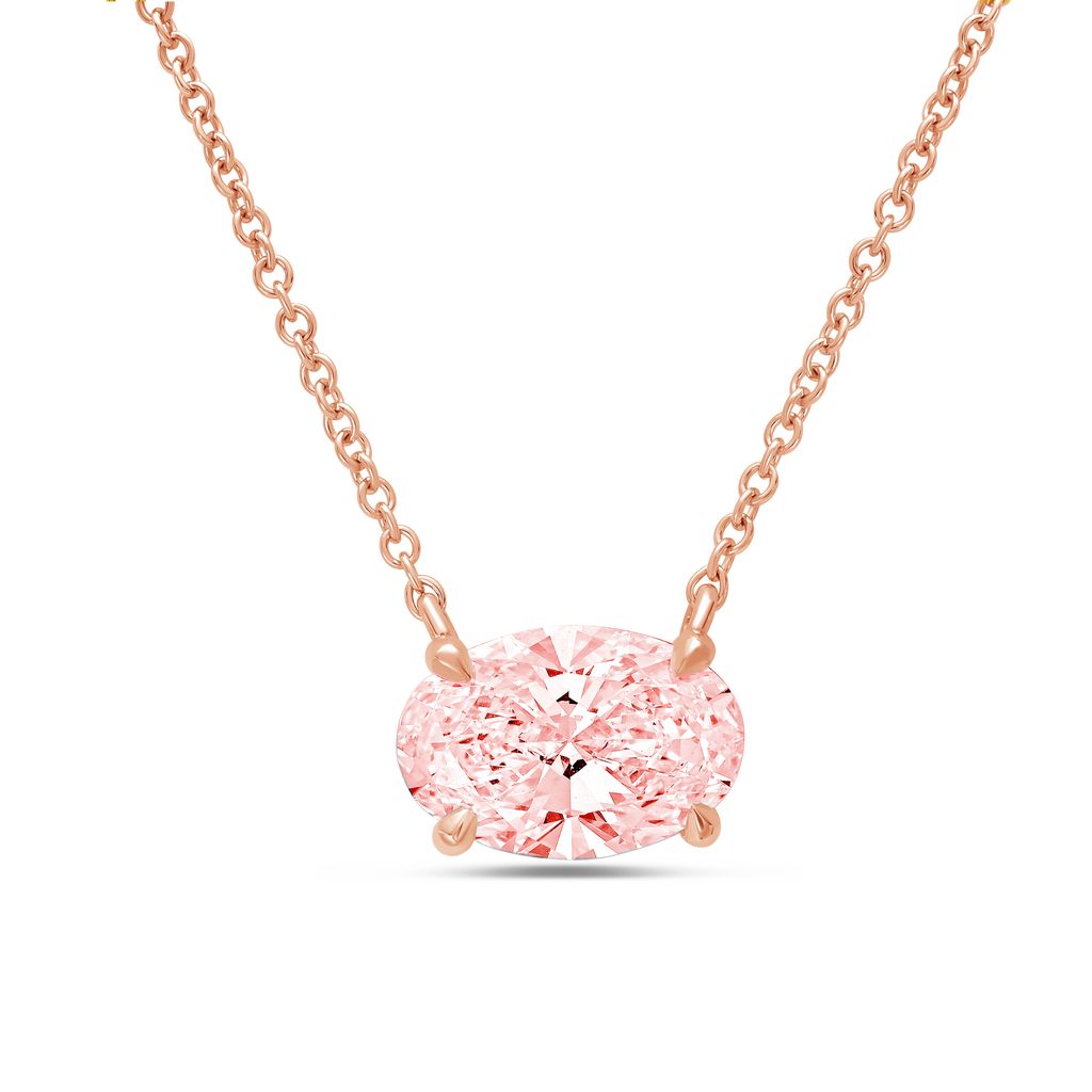 Lab-Grown Pink Oval Diamond Solitaire Pendant, 14k Gold