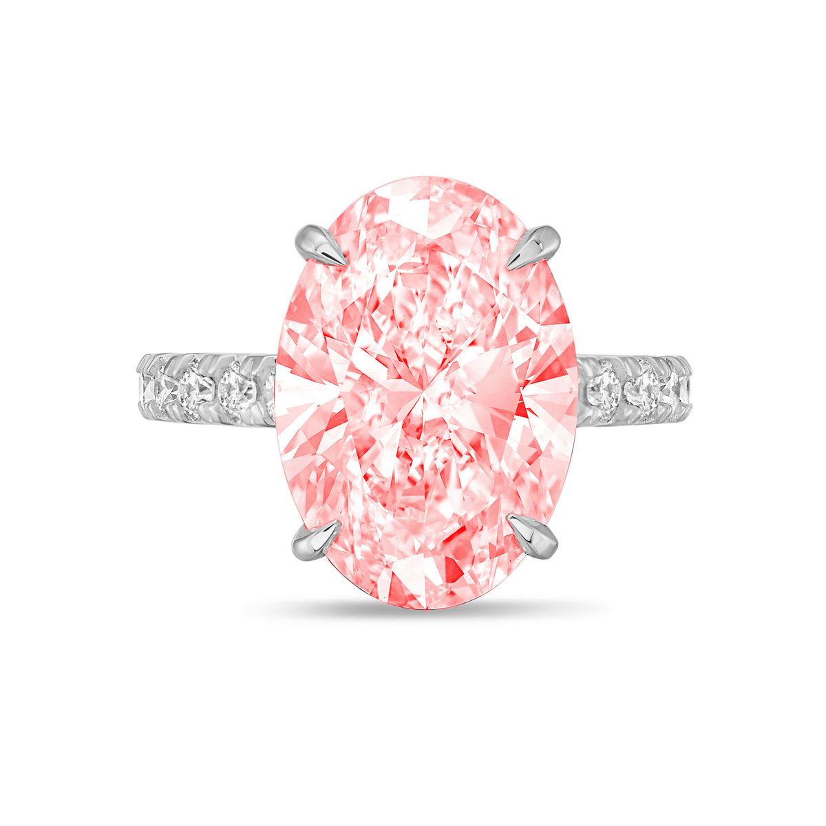 Lab-Grown Pink Oval Diamond Ring With Accents, 14K Gold