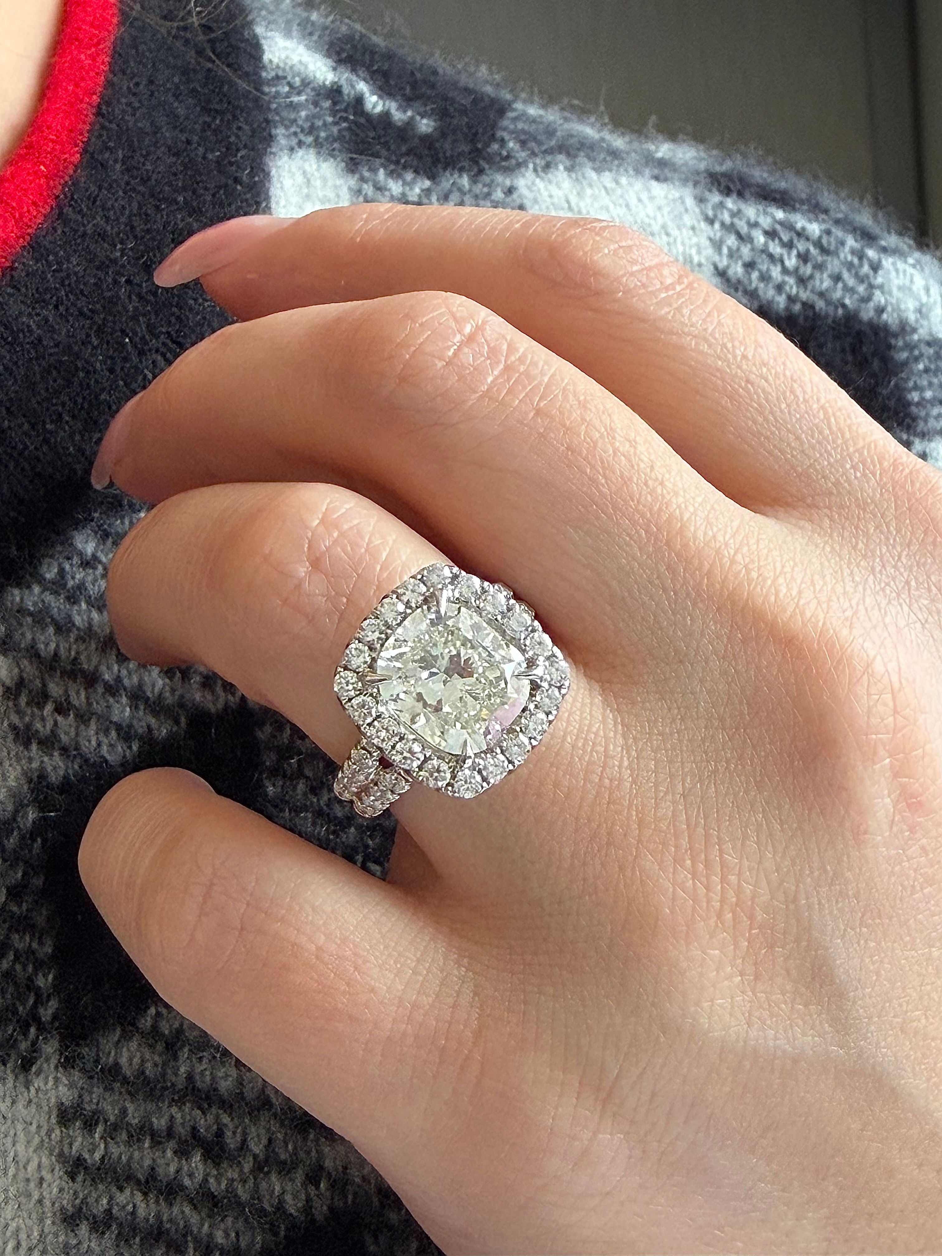 Cushion Cut Ring with a Halo and Split Shank