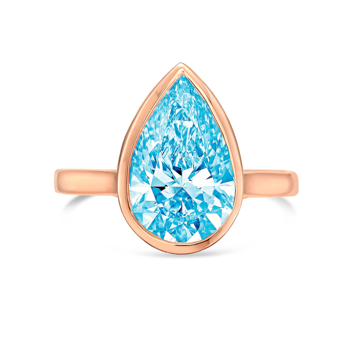Lab-Grown Blue Pear Bezel Engagement Ring, 14k Gold