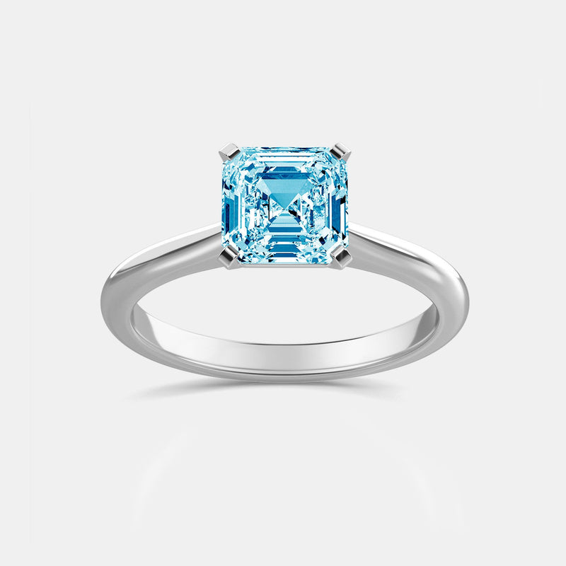Lab-Grown Blue Asscher-Cut Solitaire Diamond Engagement Ring, 14K Gold