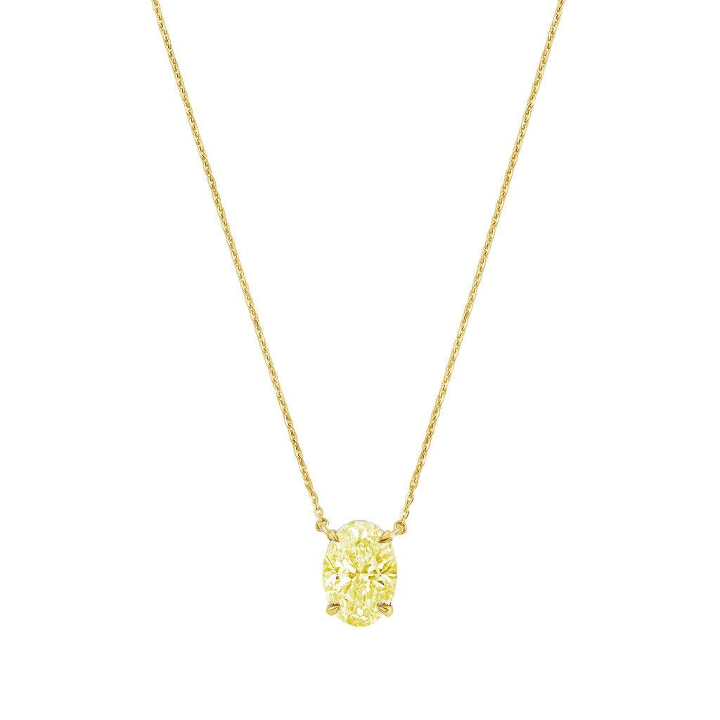 Lab-Grown Yellow Oval Diamond Solitaire Pendant Necklace, 4-Prong, 14K Gold